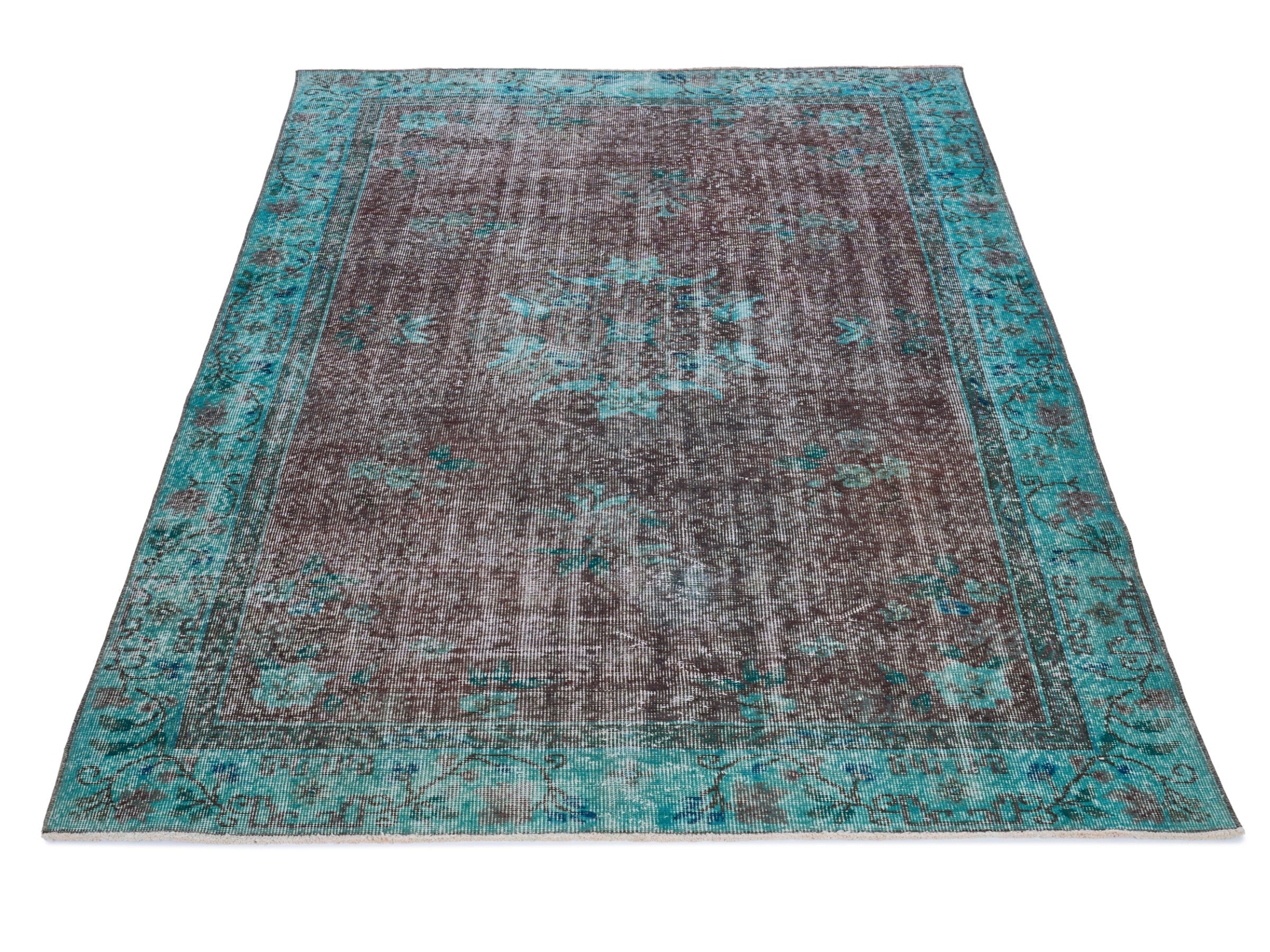 Turkish Isparta area rug in charcoal and turquoise, view 2 of 10