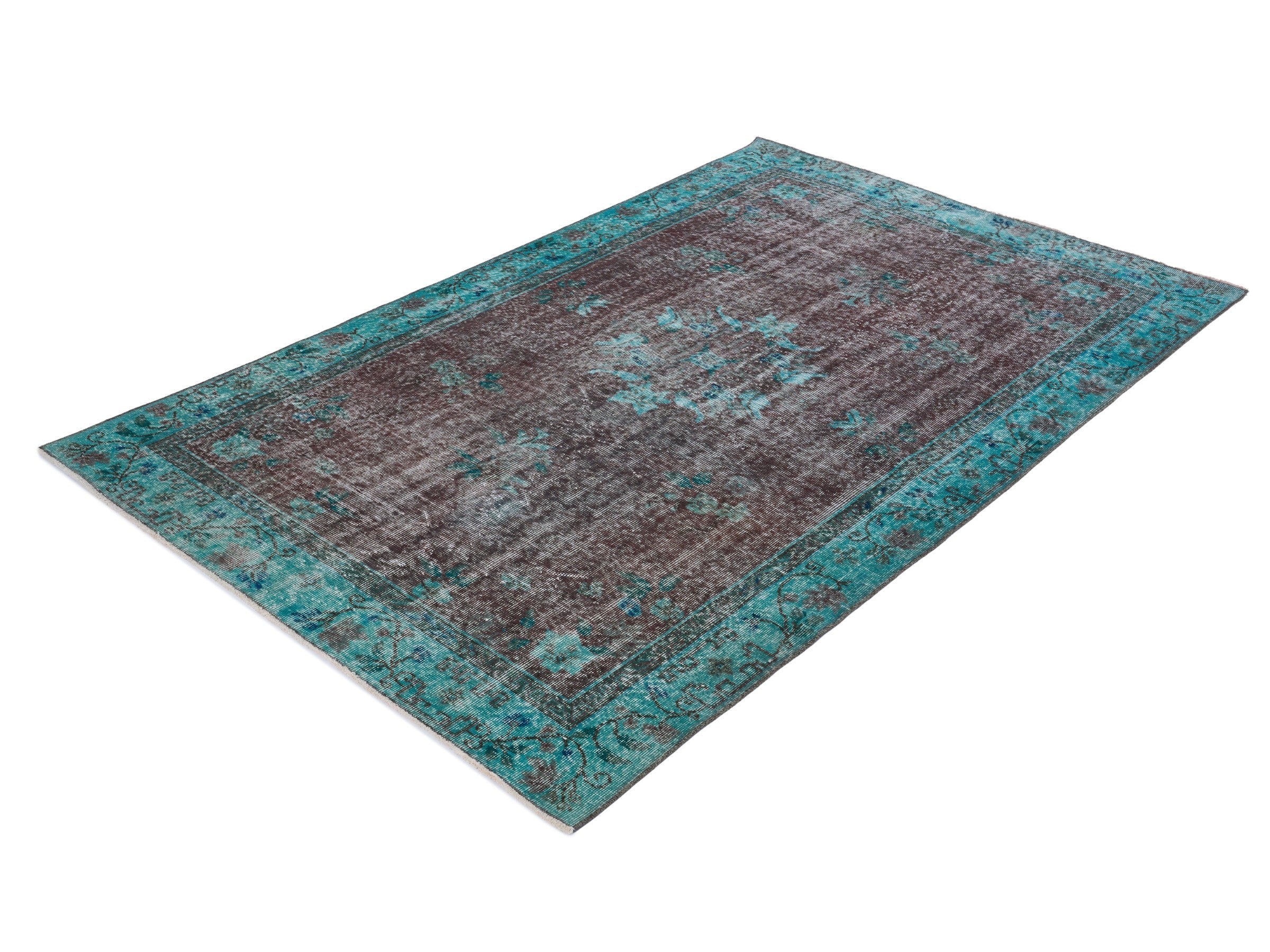 Turkish Isparta area rug in charcoal and turquoise, view 3 of 10