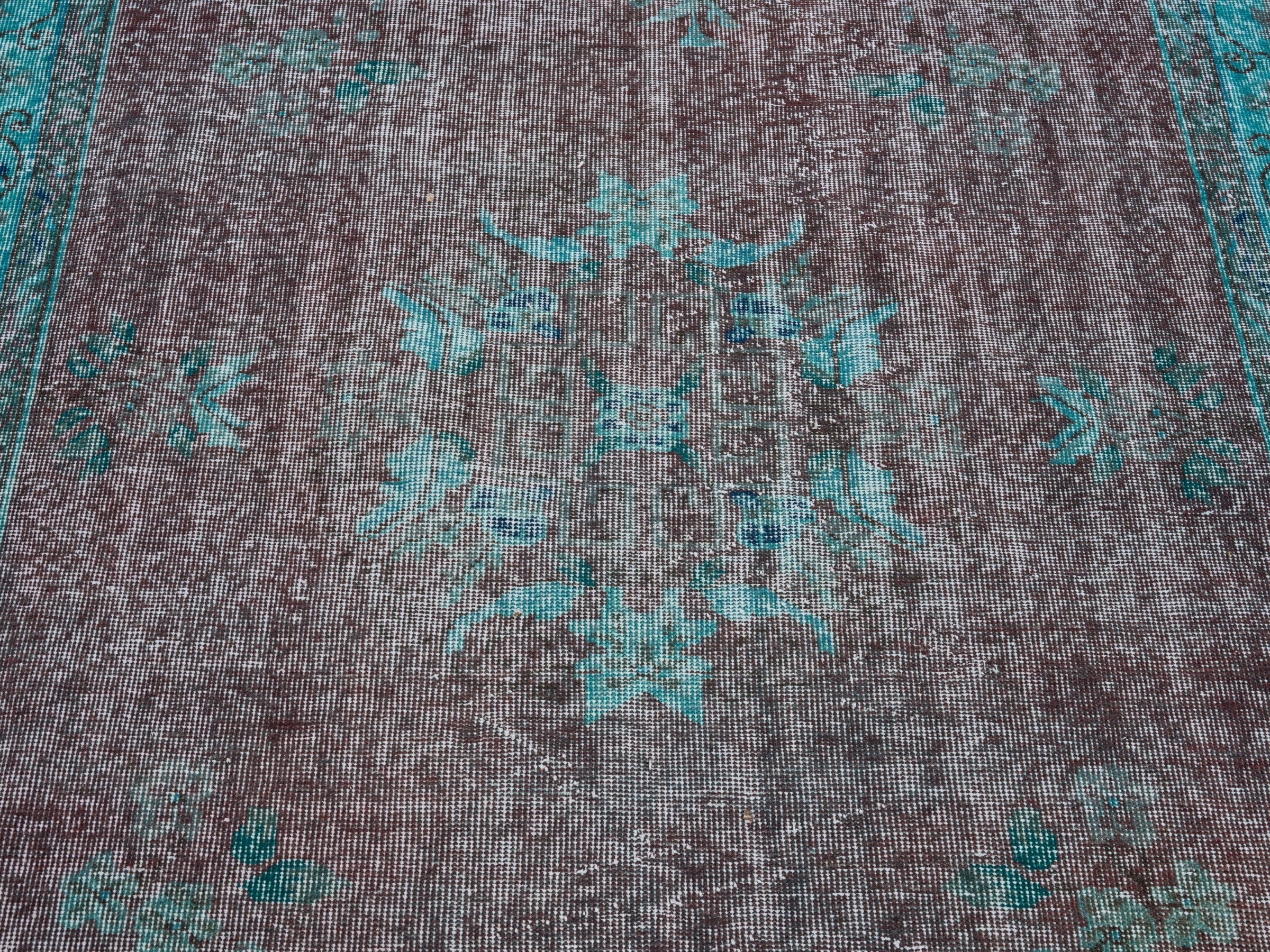 Turkish Isparta area rug in charcoal and turquoise, view 4 of 10
