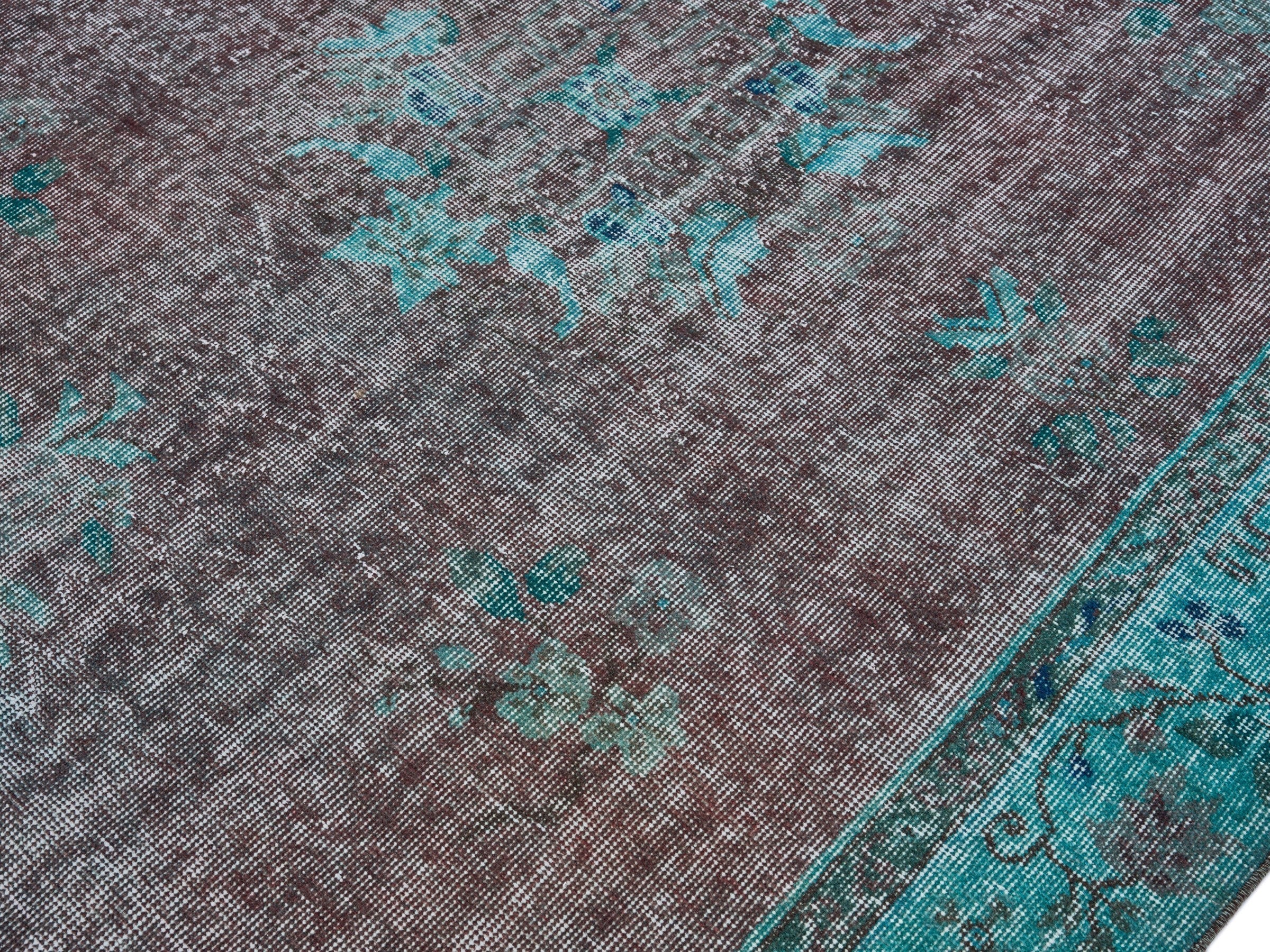 Turkish Isparta area rug in charcoal and turquoise, view 5 of 10