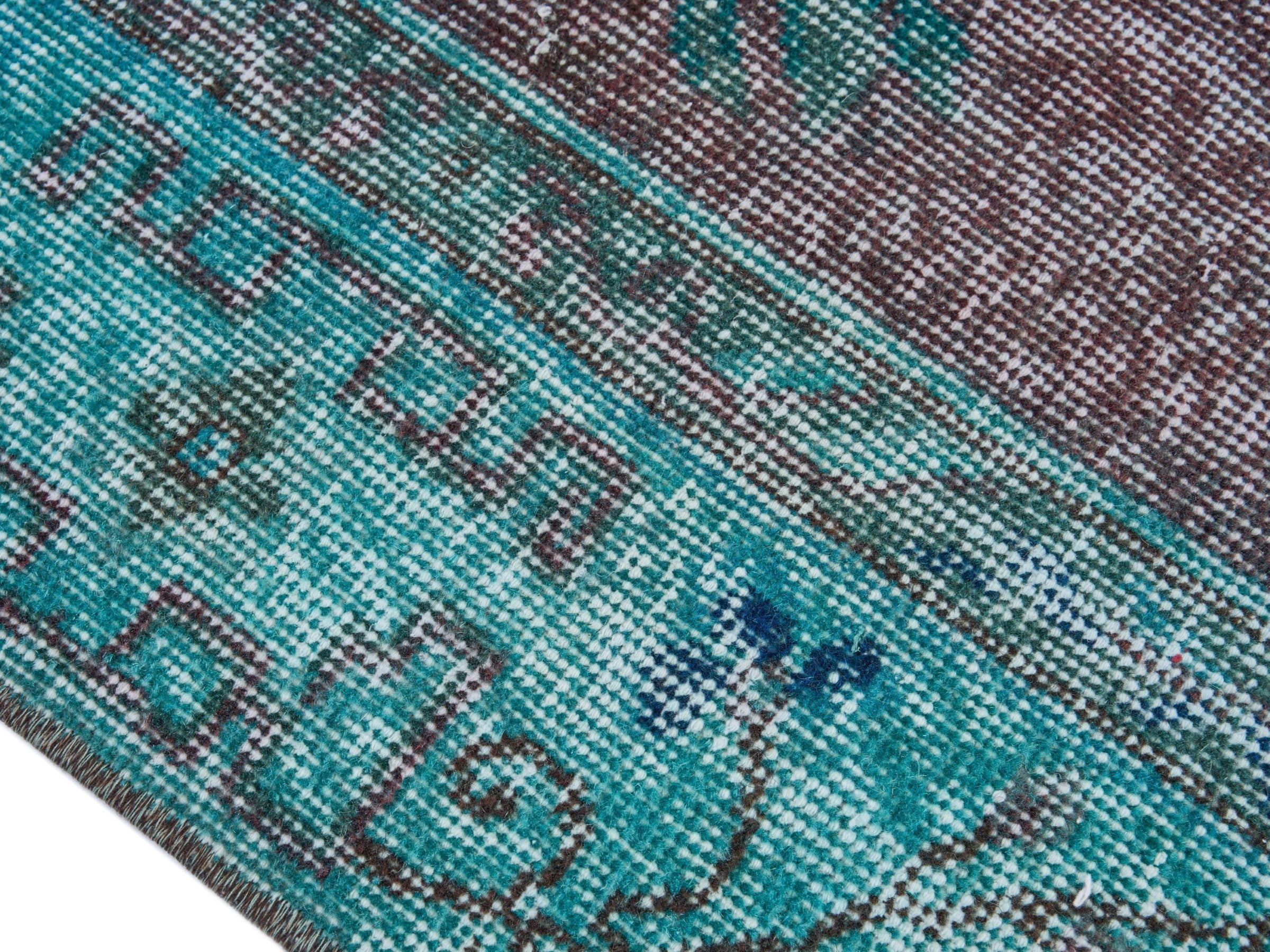 Turkish Isparta area rug in charcoal and turquoise, view 6 of 10