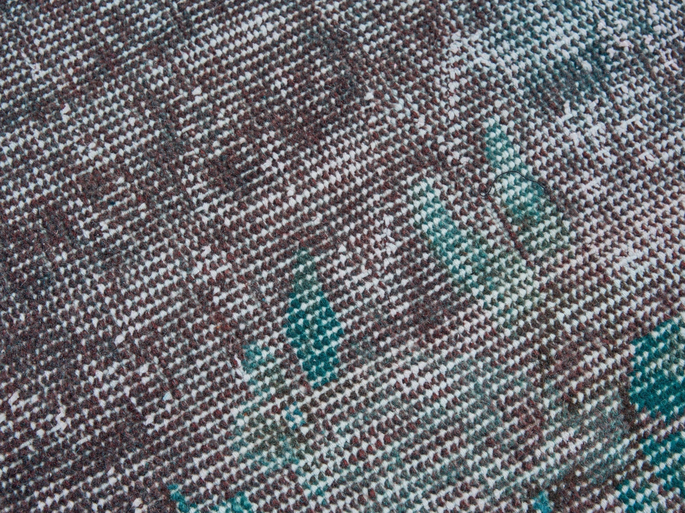 Turkish Isparta area rug in charcoal and turquoise, view 7 of 10