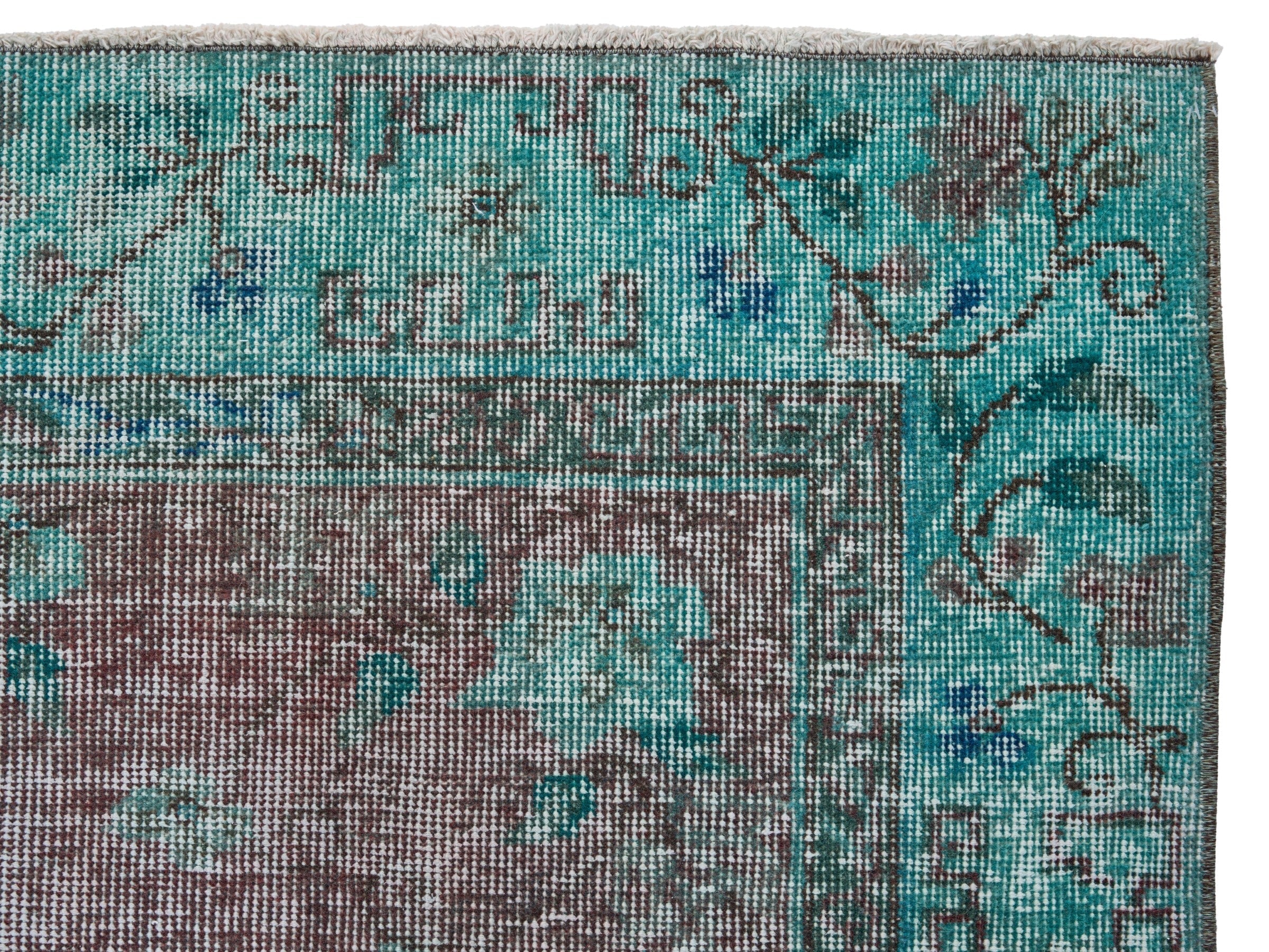 Turkish Isparta area rug in charcoal and turquoise, view 8 of 10