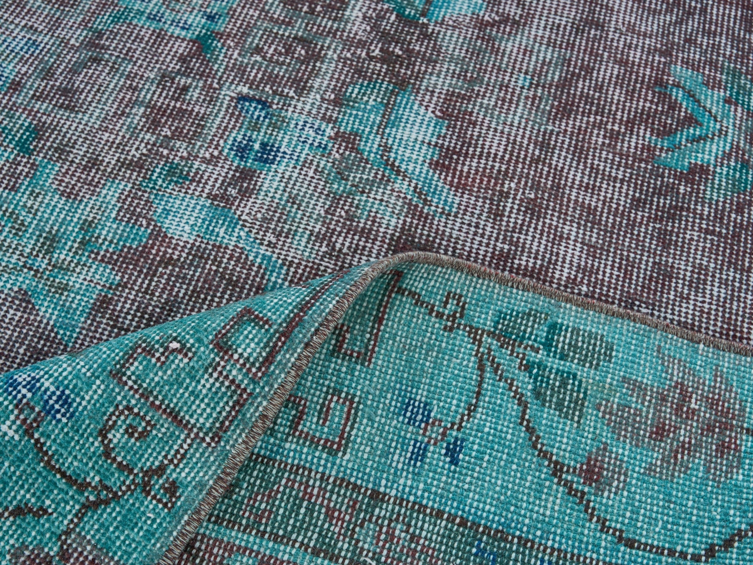 Turkish Isparta area rug in charcoal and turquoise, view 9 of 10