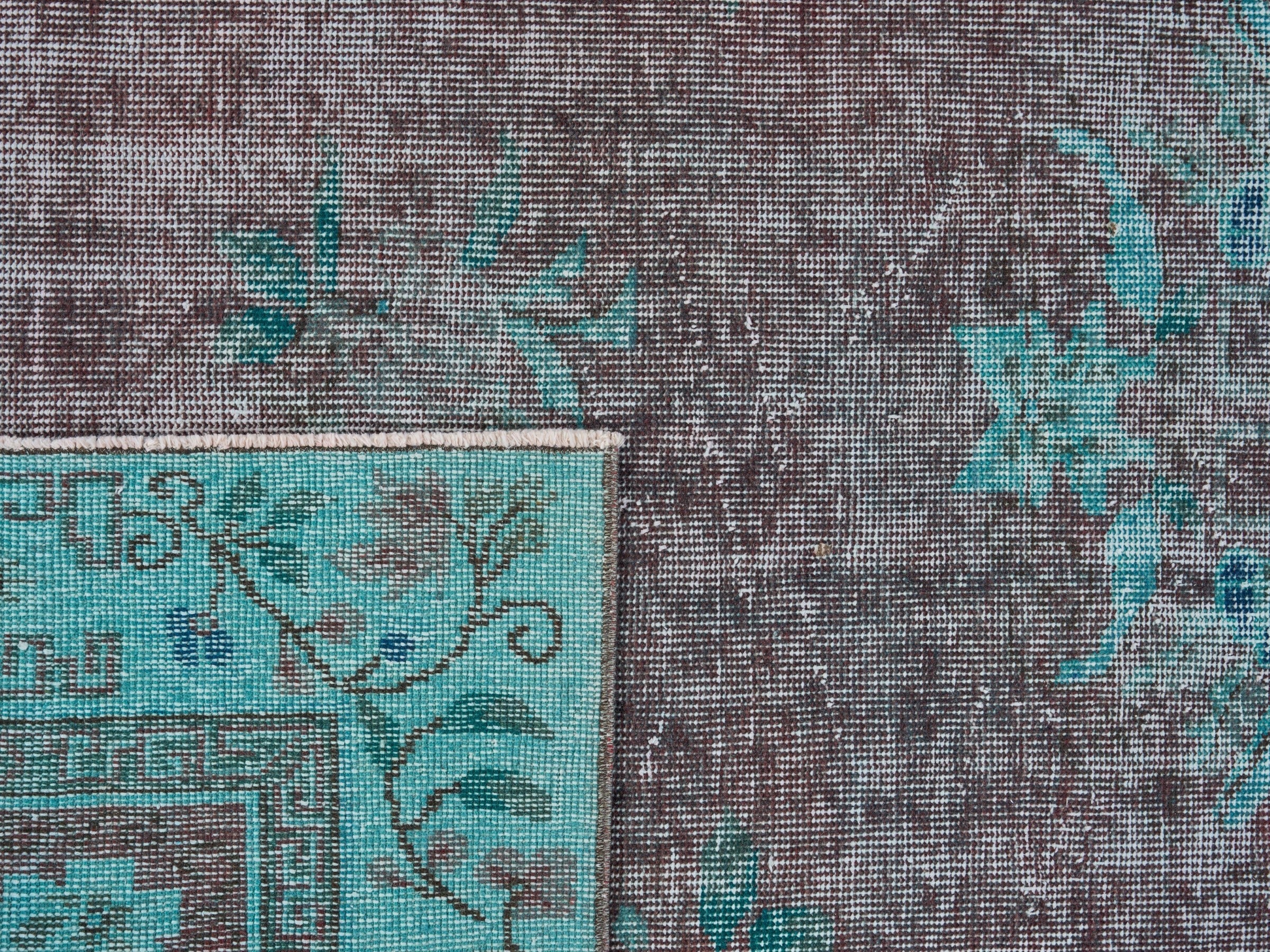 Turkish Isparta area rug in charcoal and turquoise, view 10 of 10