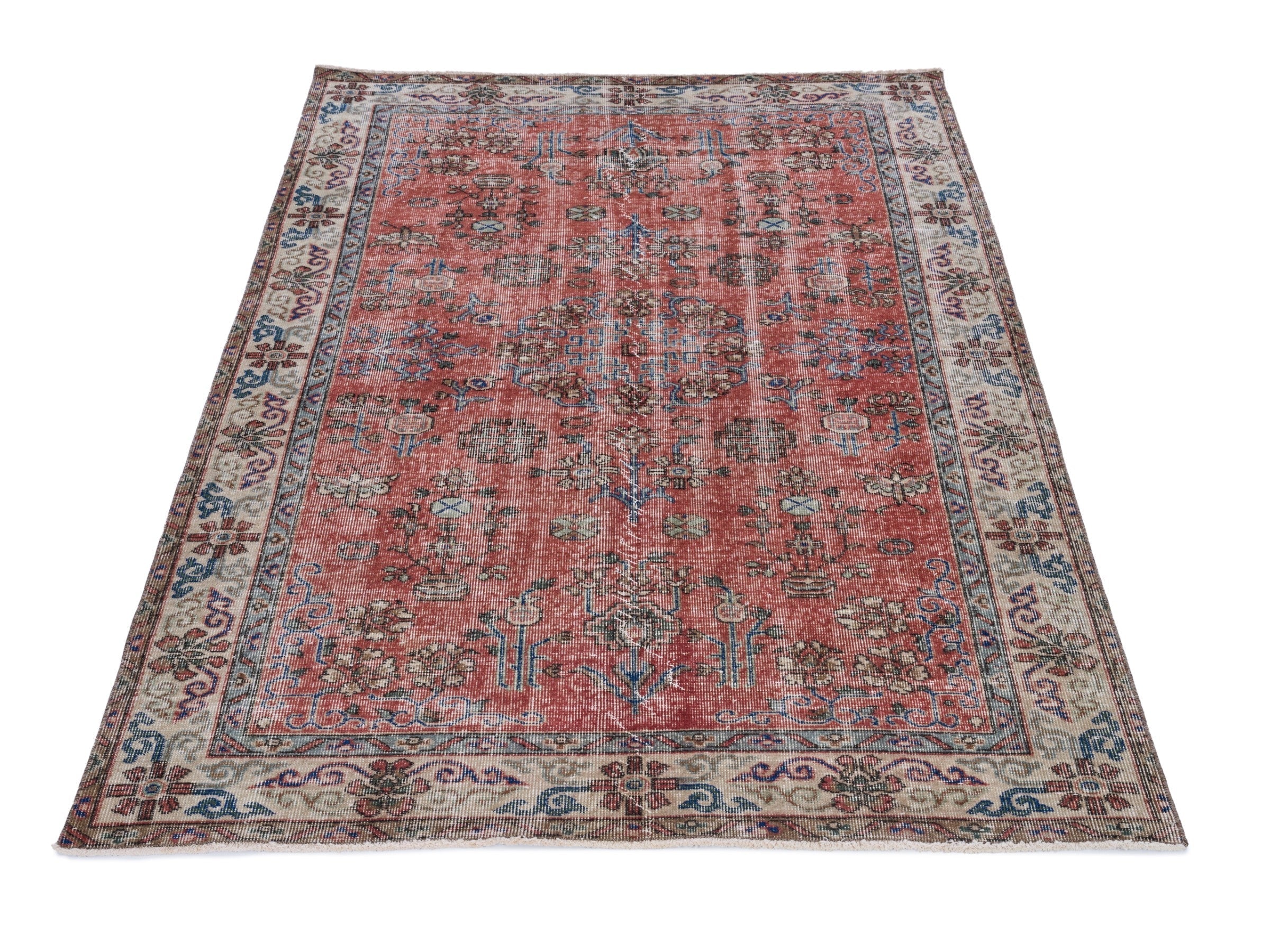 Turkish Isparta area rug in rust and cream, view 2 of 10