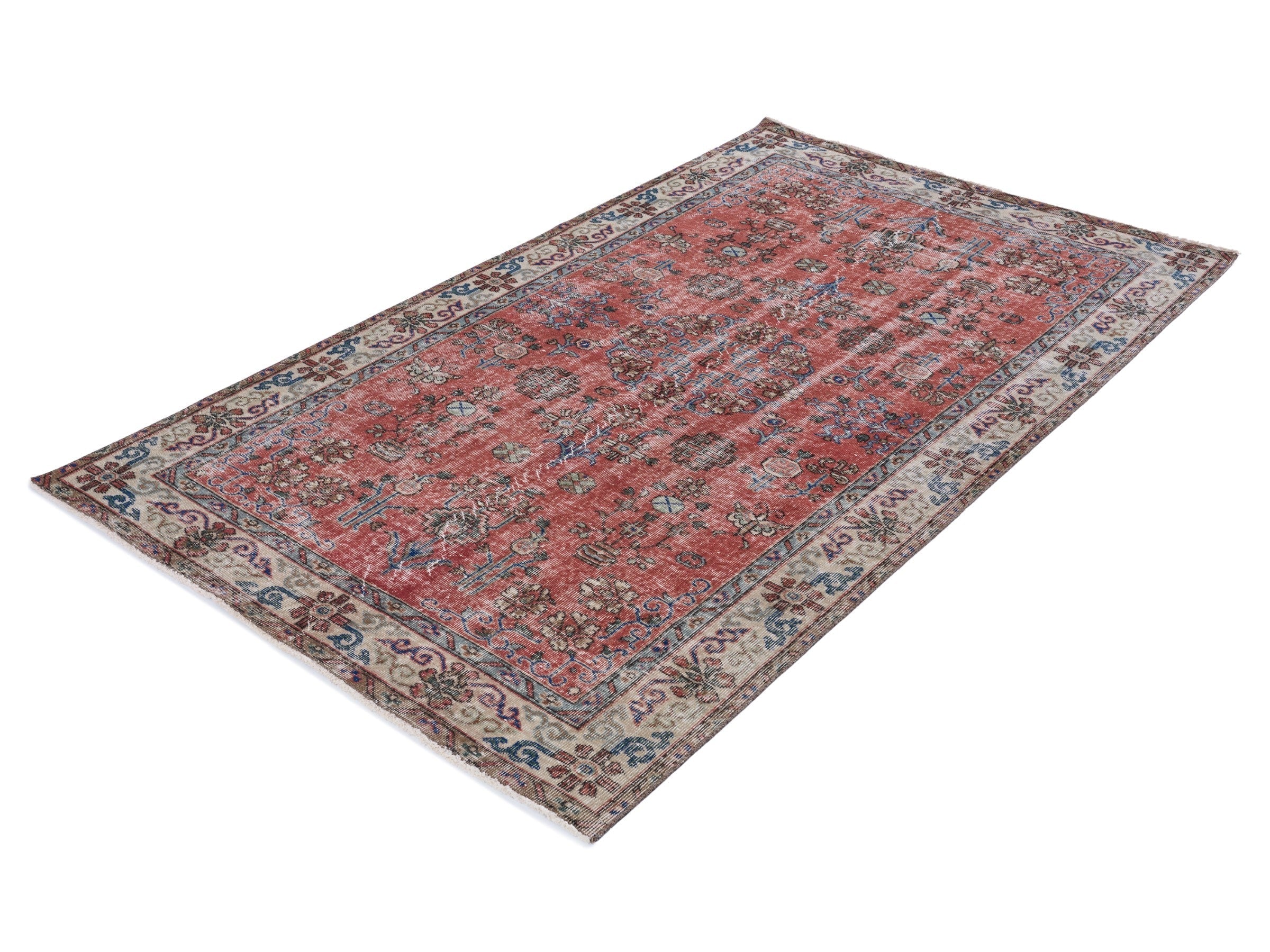 Turkish Isparta area rug in rust and cream, view 3 of 10