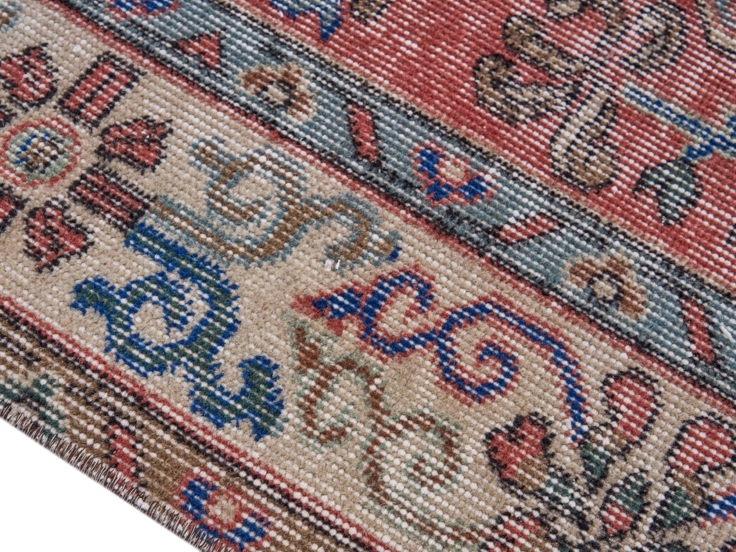 Turkish Isparta area rug in rust and cream, view 6 of 10