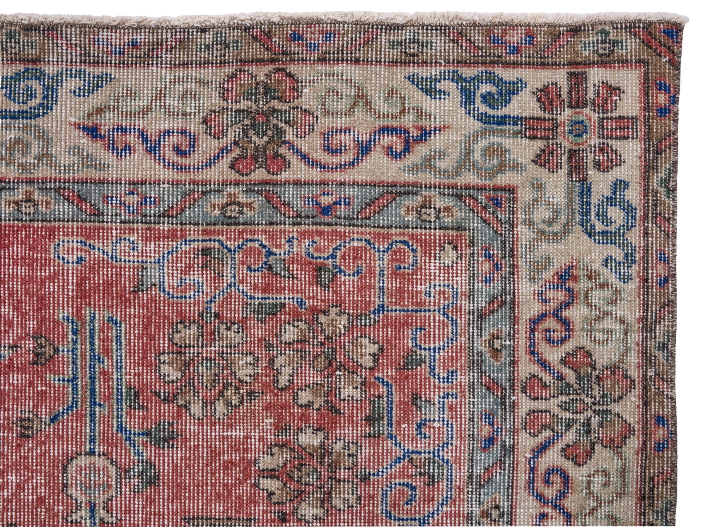 Turkish Isparta area rug in rust and cream, view 8 of 10