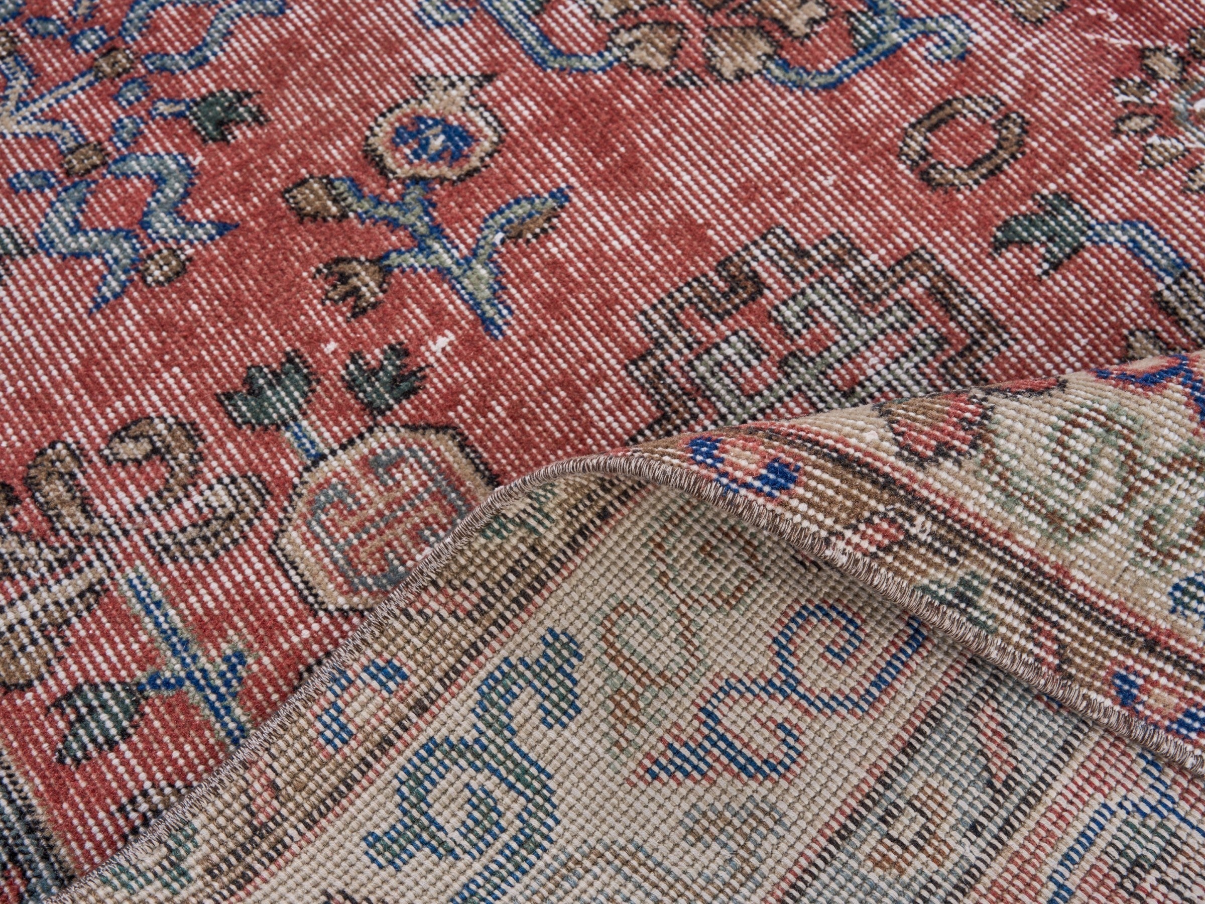 Turkish Isparta area rug in rust and cream, view 9 of 10