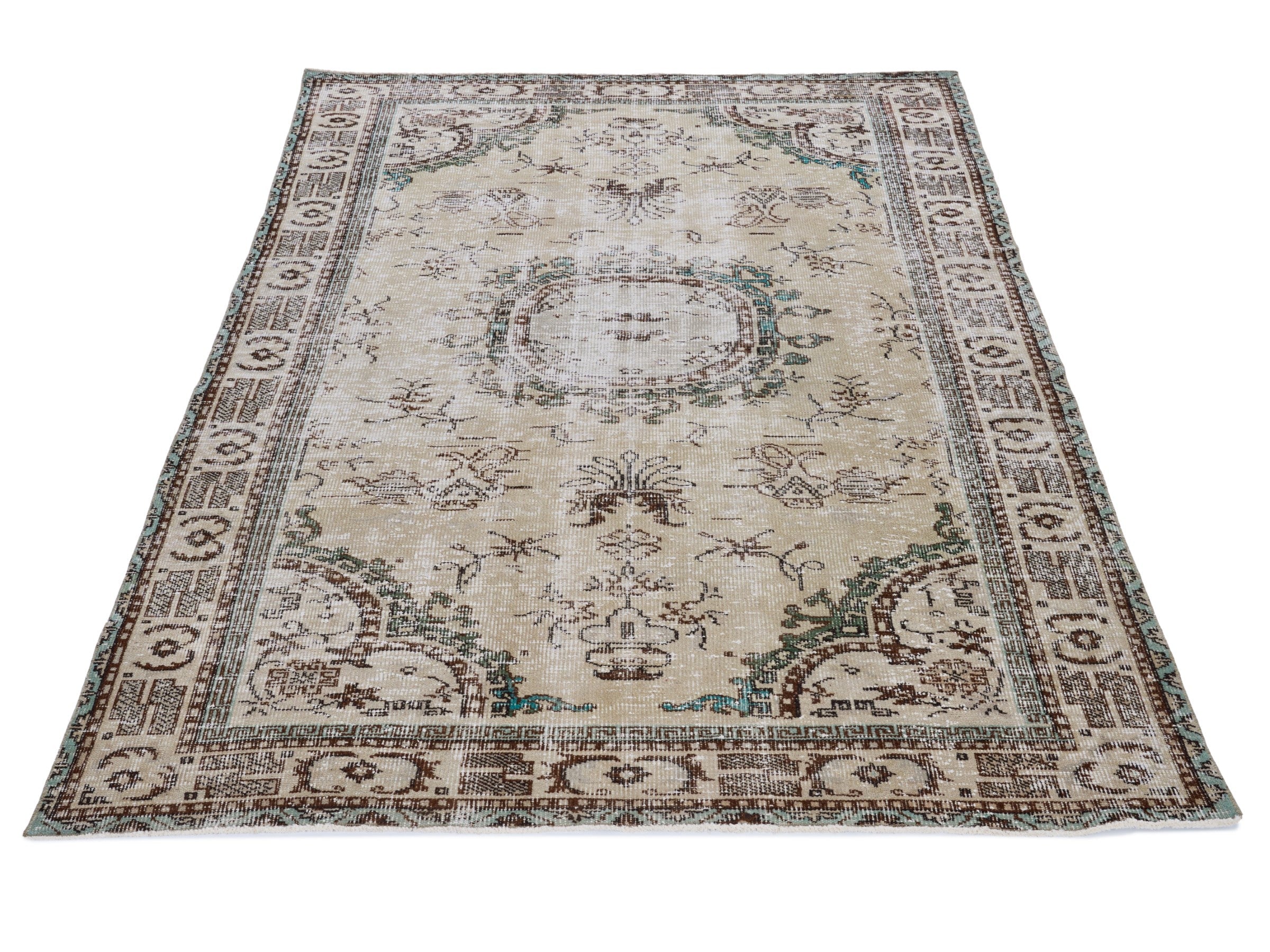 Turkish Manisa area rug in cream and greige, view 2 of 10
