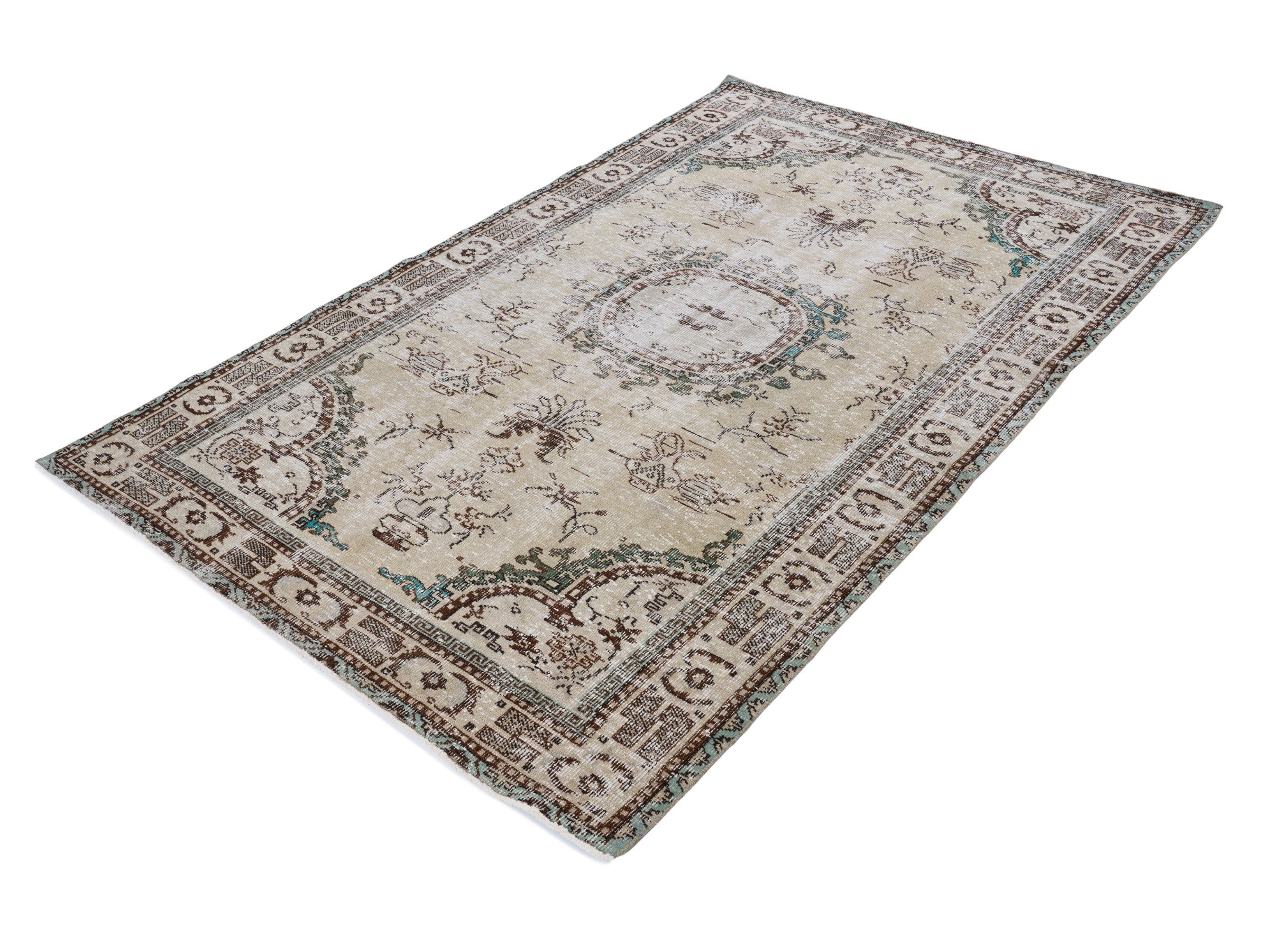 Turkish Manisa area rug in cream and greige, view 3 of 10
