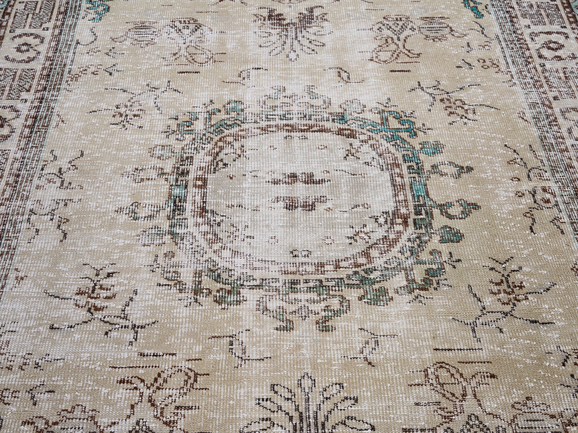 Turkish Manisa area rug in cream and greige, view 4 of 10