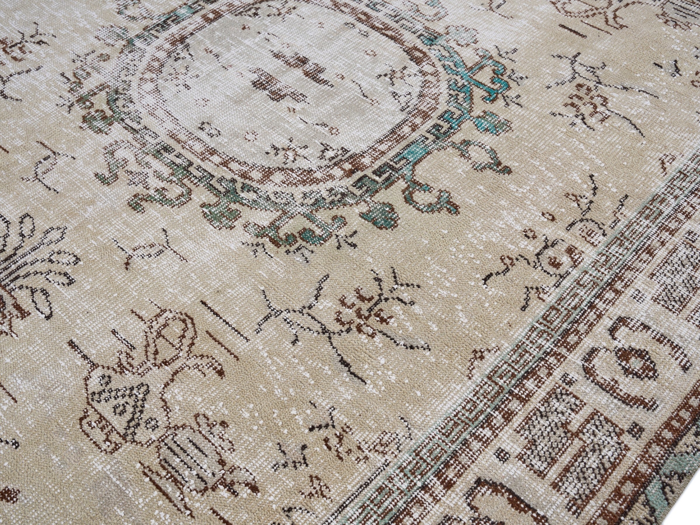 Turkish Manisa area rug in cream and greige, view 5 of 10