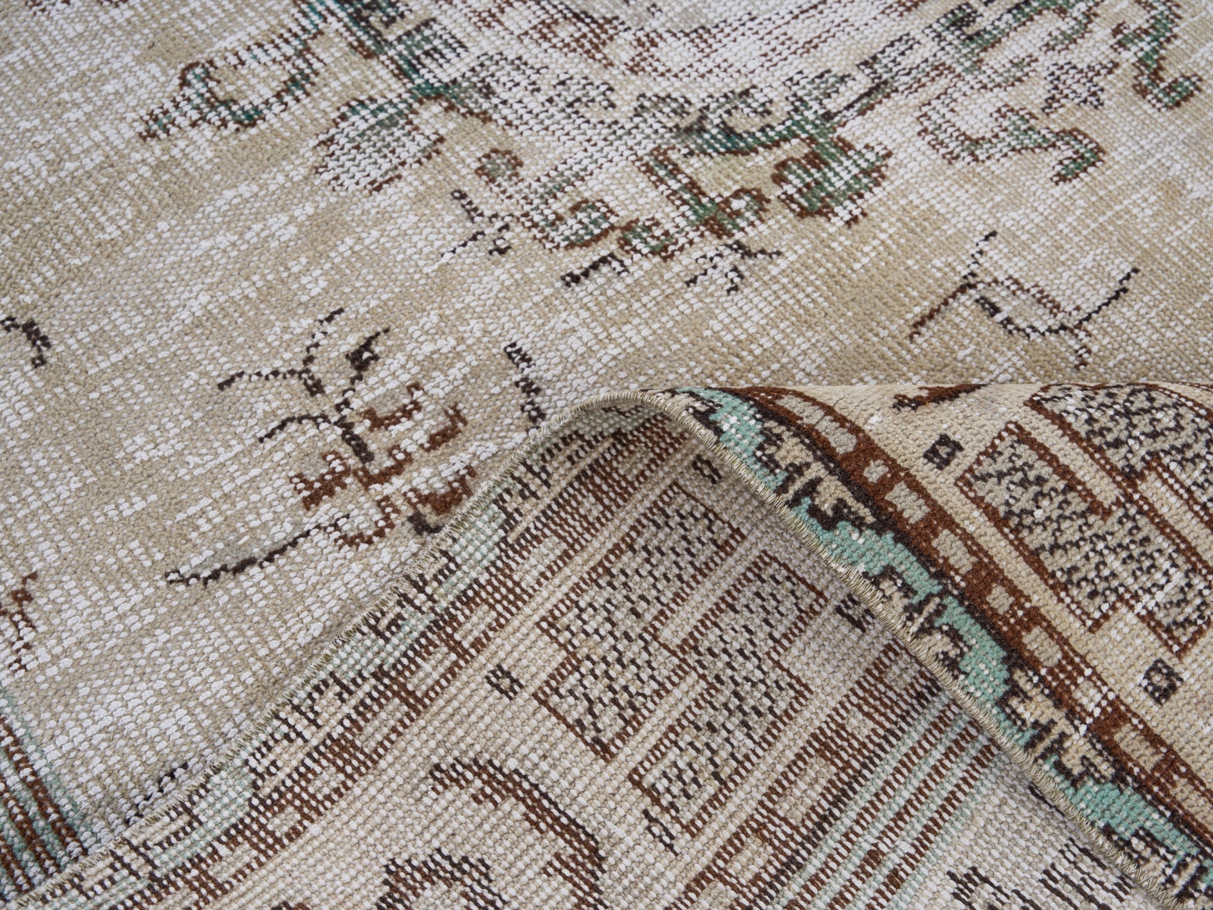 Turkish Manisa area rug in cream and greige, view 9 of 10