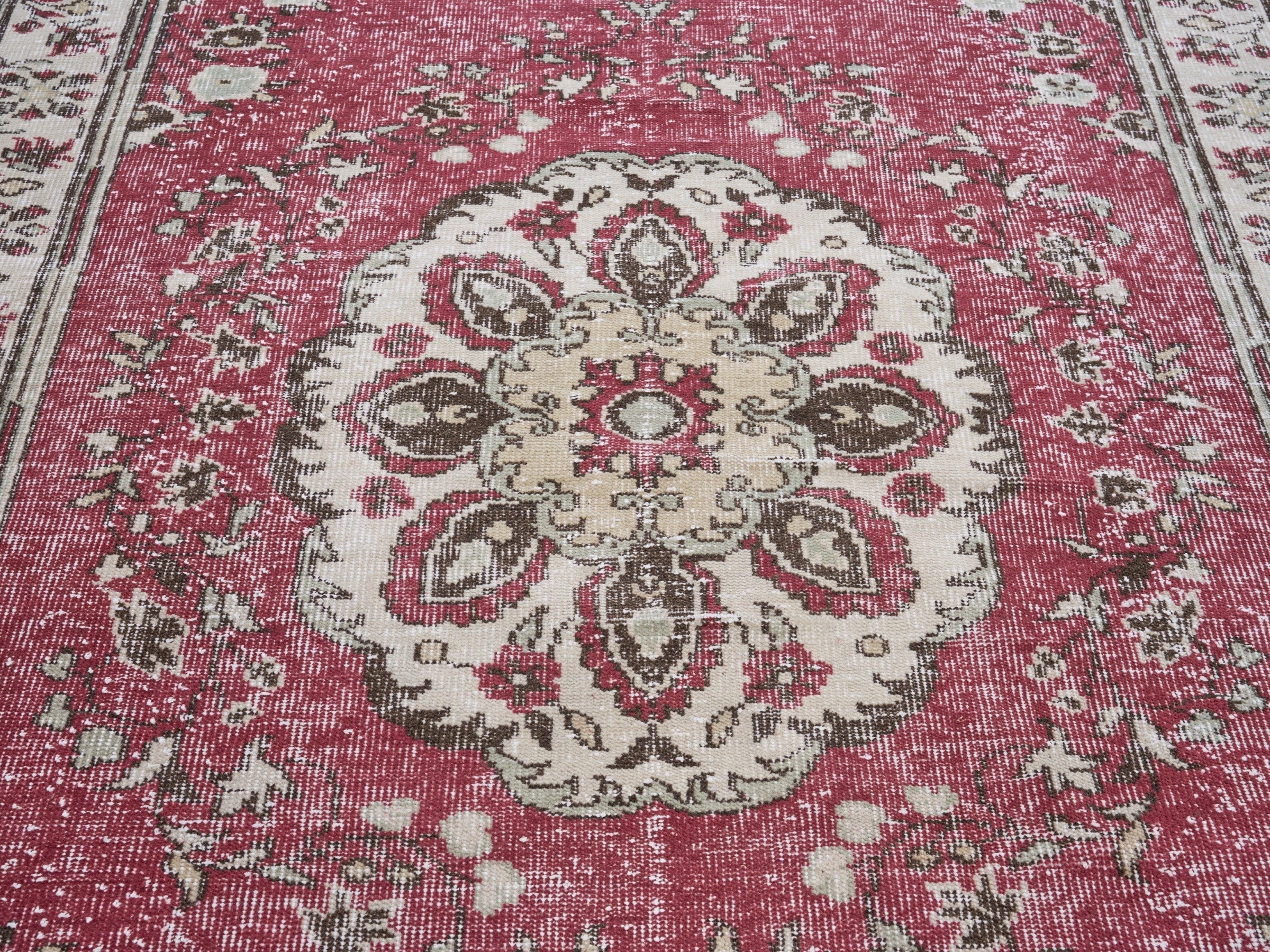 Turkish Manisa oversized rug in burgundy and ivory, view 4 of 10