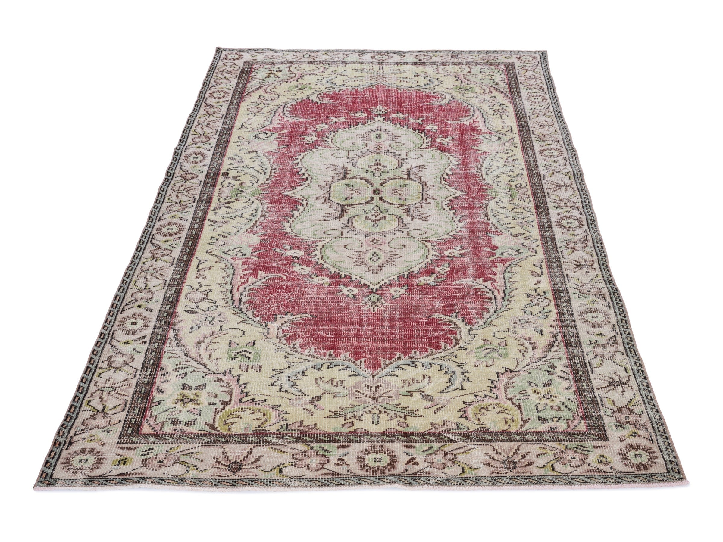 Turkish Manisa area rug in rose and ivory, view 2 of 9