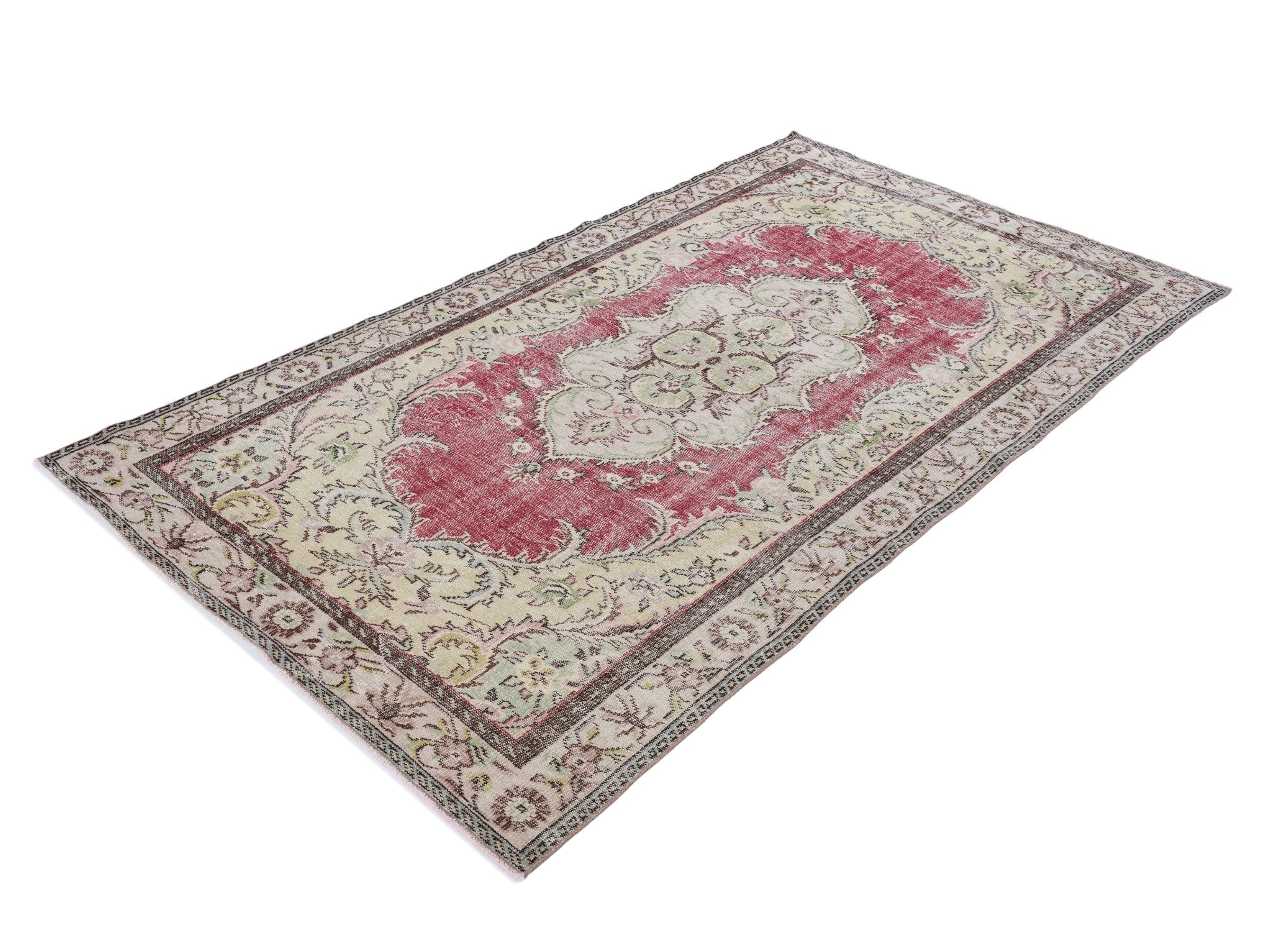 Turkish Manisa area rug in rose and ivory, view 3 of 9