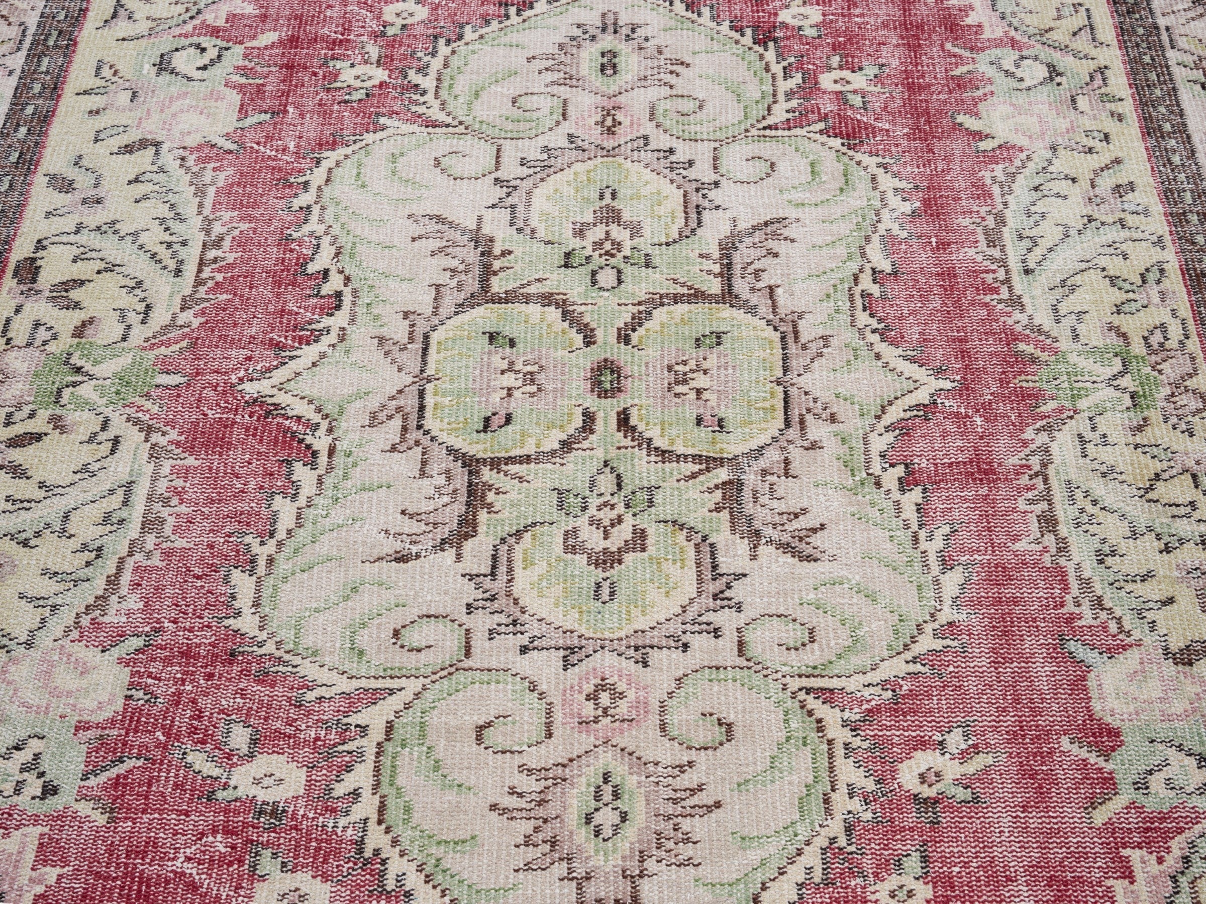 Turkish Manisa area rug in rose and ivory, view 4 of 9