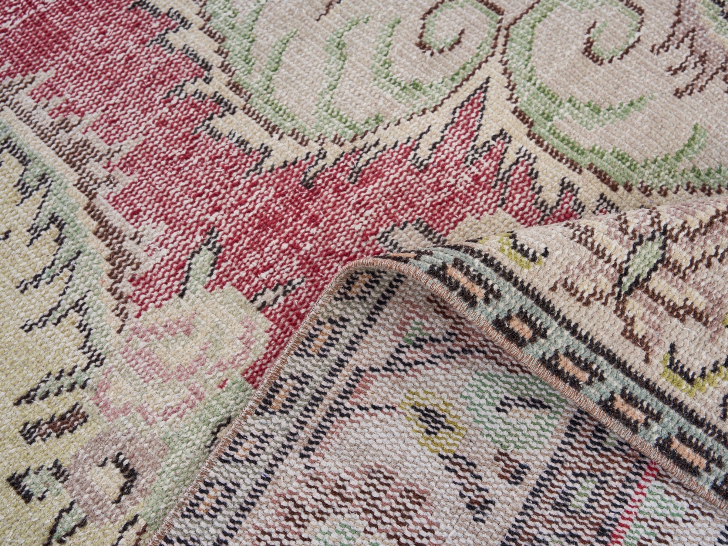 Turkish Manisa area rug in rose and ivory, view 8 of 9