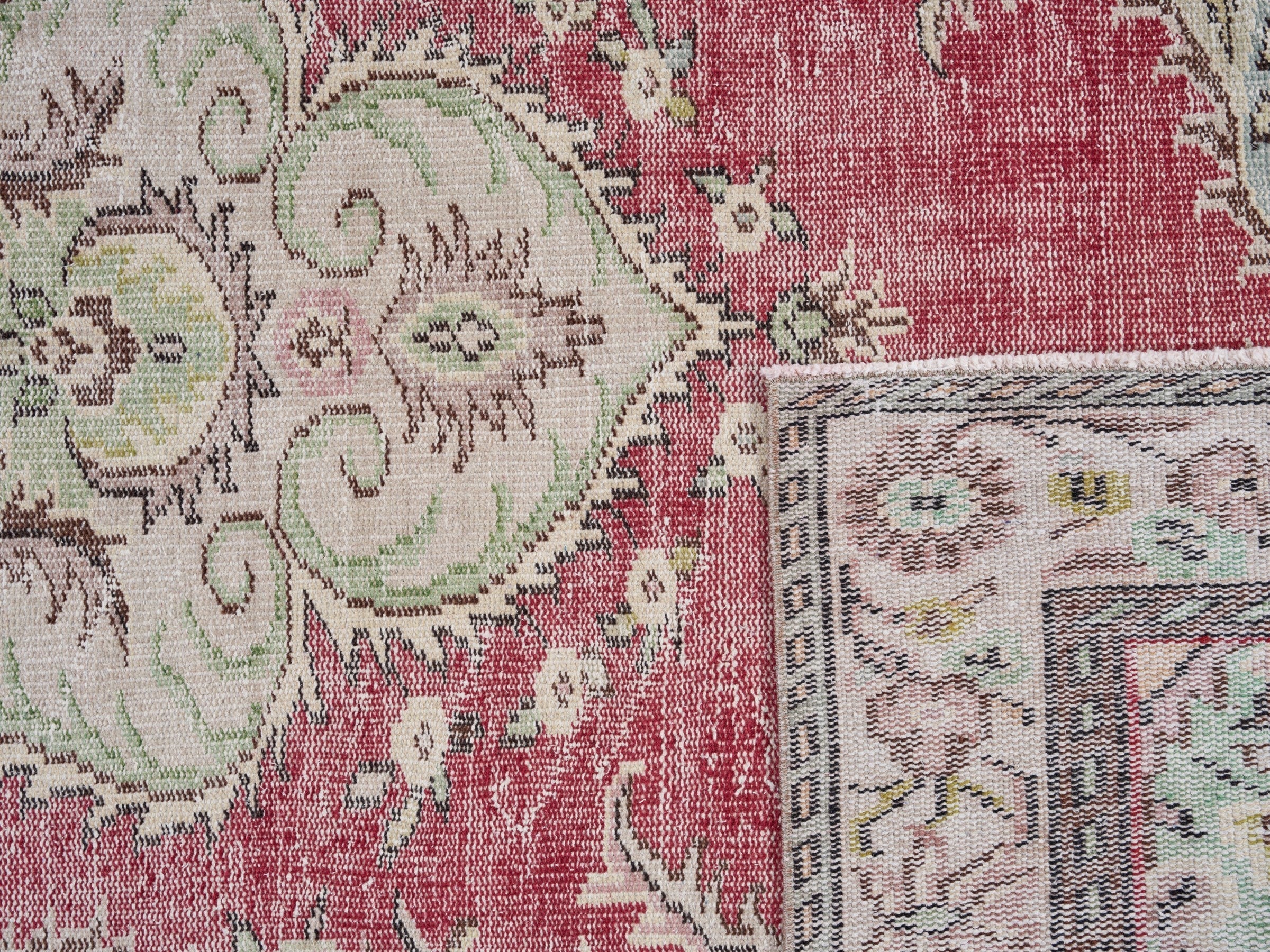 Turkish Manisa area rug in rose and ivory, view 9 of 9