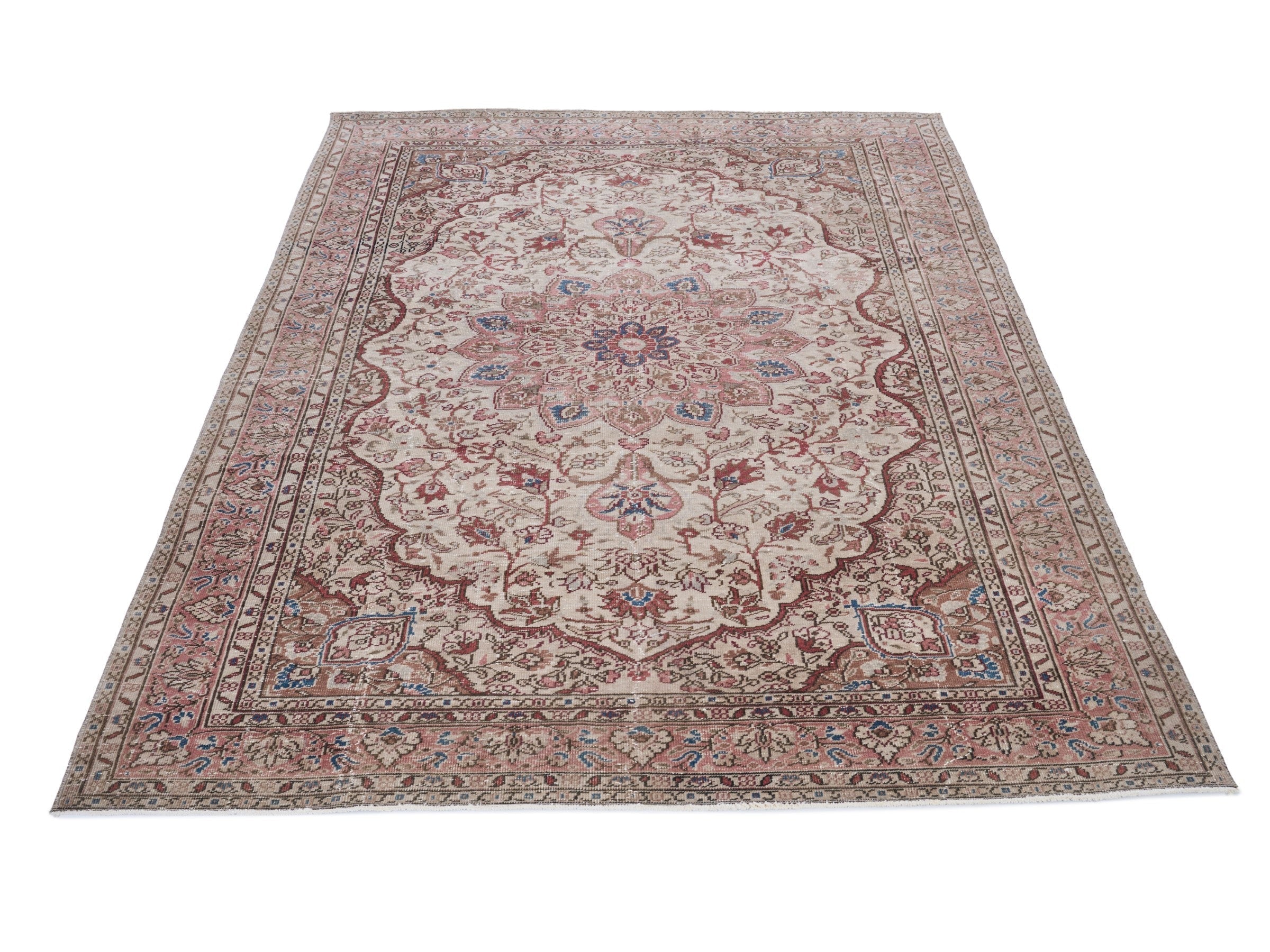 Turkish Isparta area rug in cream and burgundy, view 2 of 10