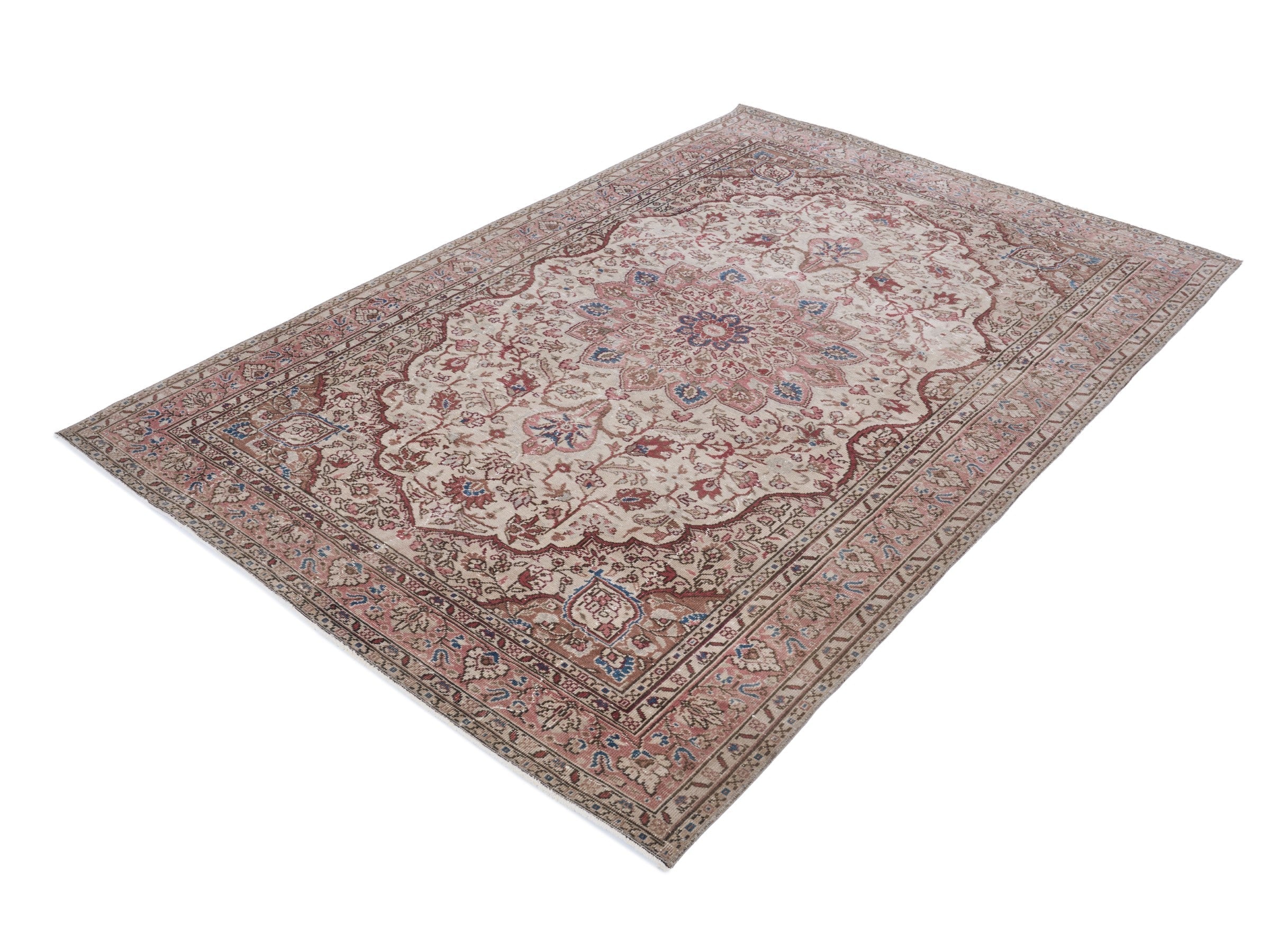 Turkish Isparta area rug in cream and burgundy, view 3 of 10