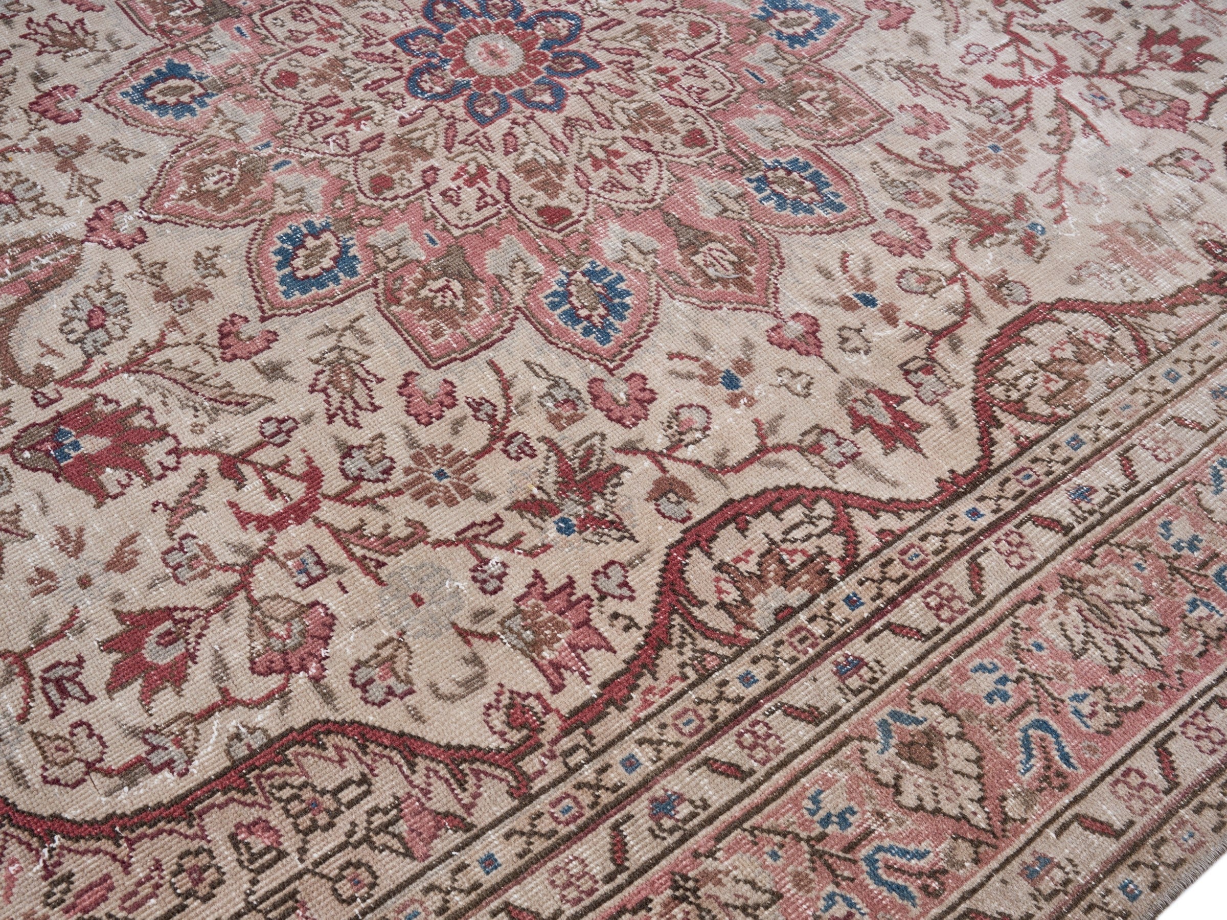 Turkish Isparta area rug in cream and burgundy, view 5 of 10