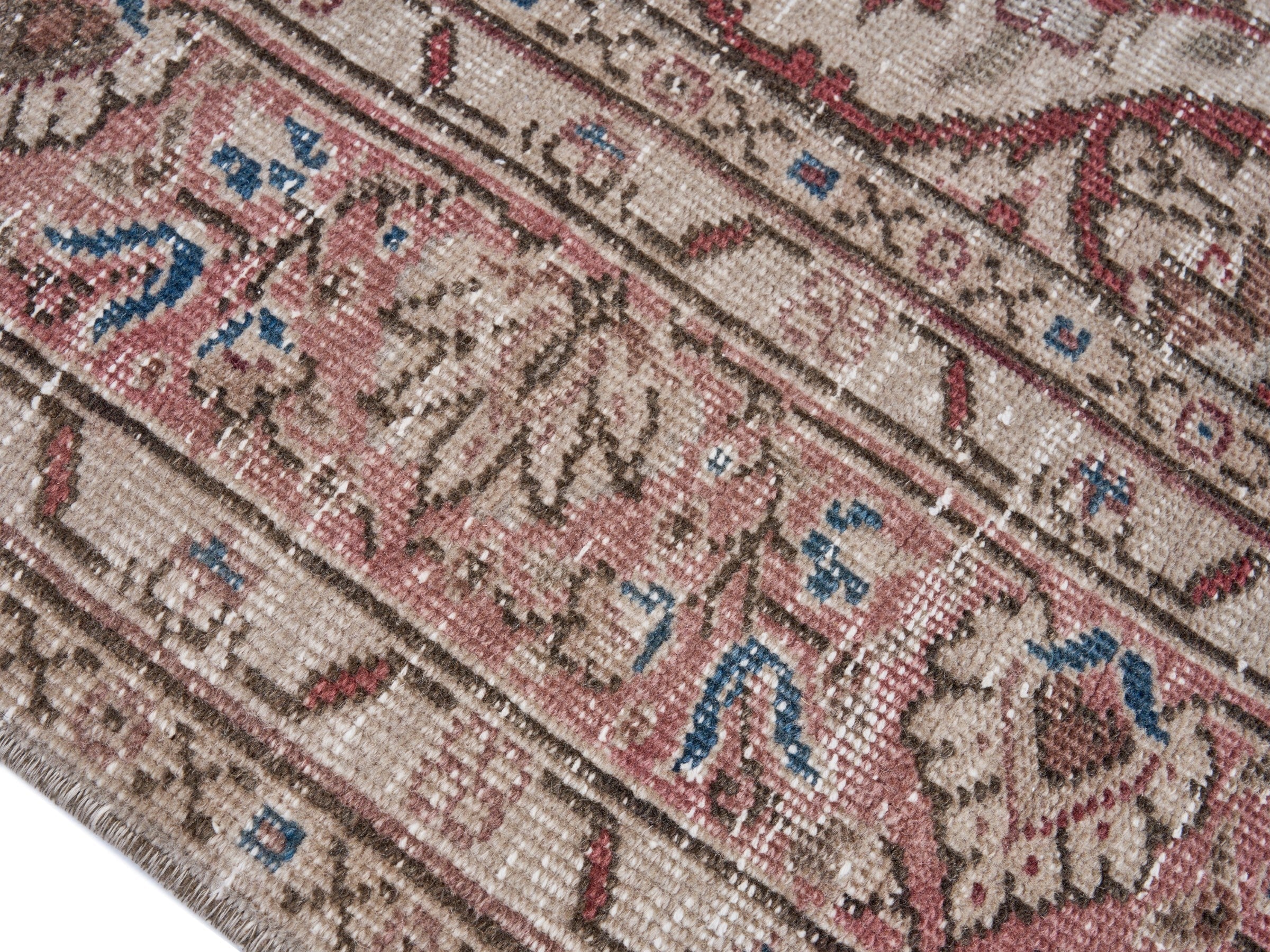 Turkish Isparta area rug in cream and burgundy, view 6 of 10