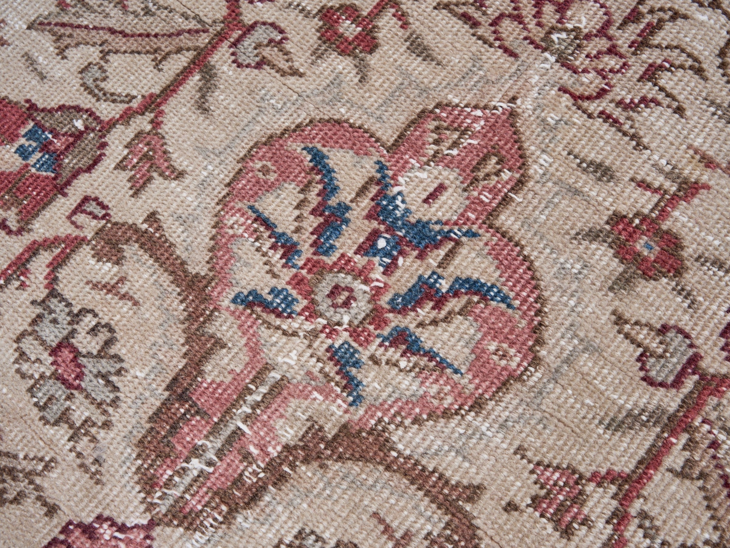 Turkish Isparta area rug in cream and burgundy, view 7 of 10