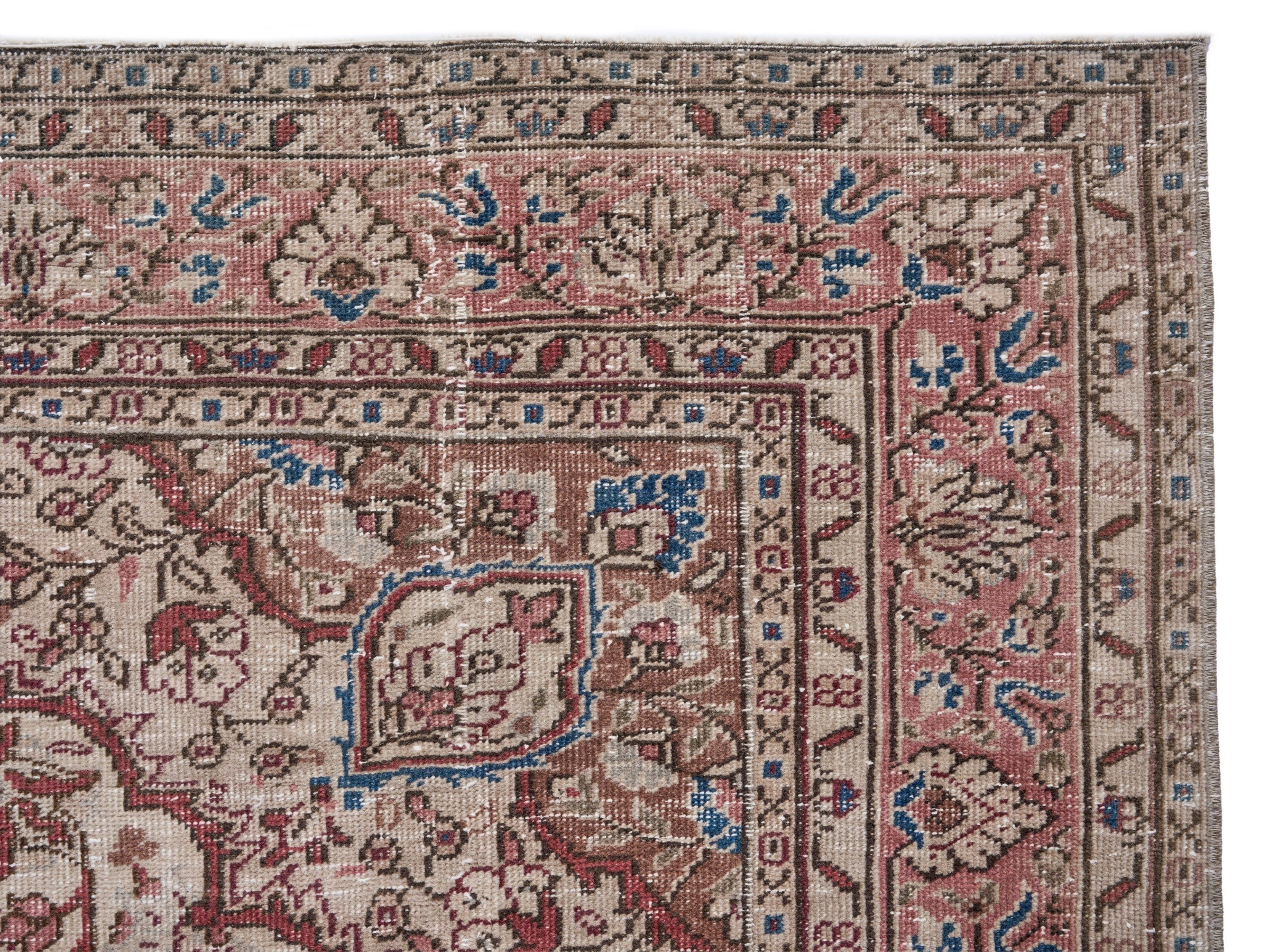 Turkish Isparta area rug in cream and burgundy, view 8 of 10