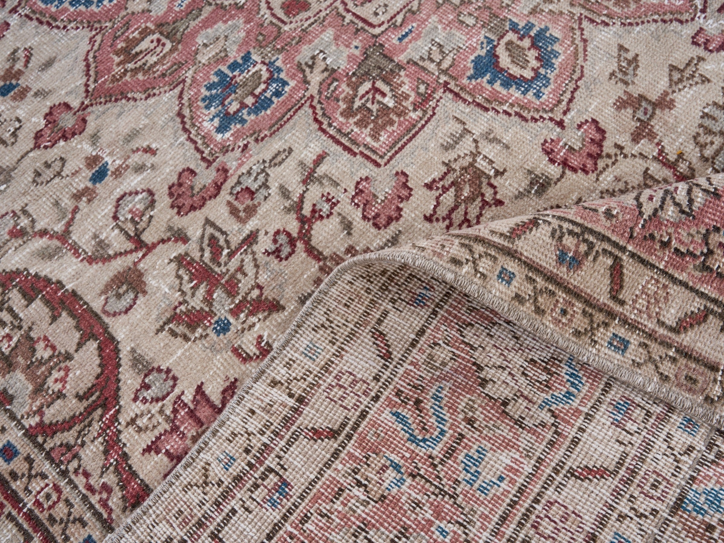 Turkish Isparta area rug in cream and burgundy, view 9 of 10