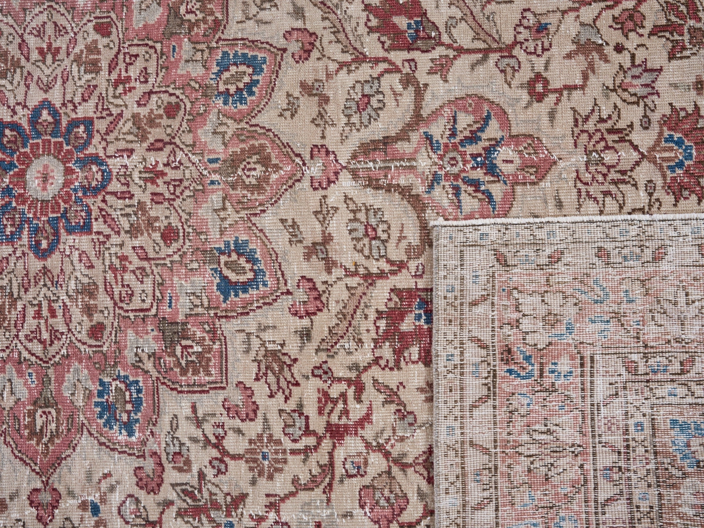 Turkish Isparta area rug in cream and burgundy, view 10 of 10