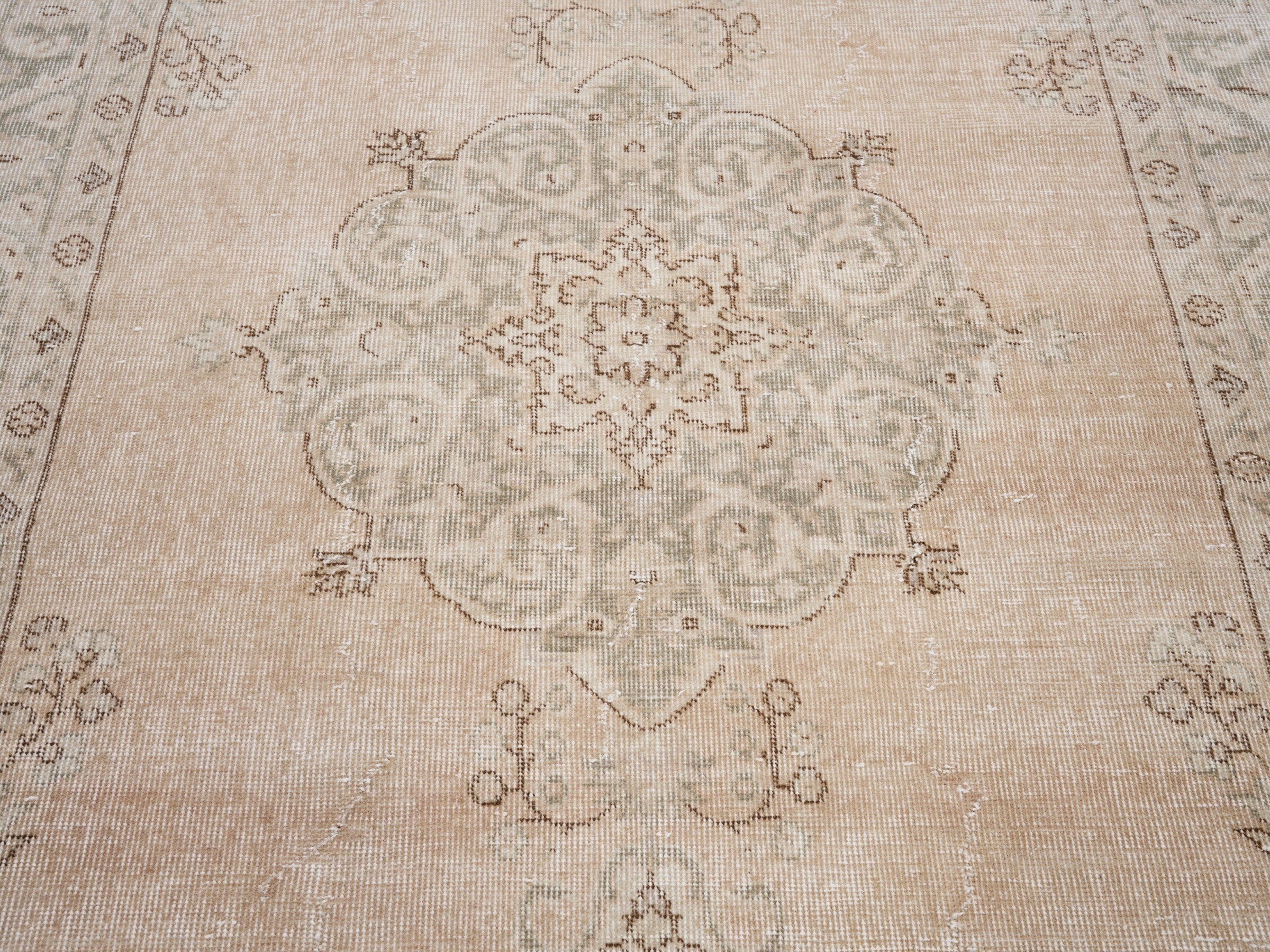 Turkish Isparta area rug in beige and greige, view 4 of 10