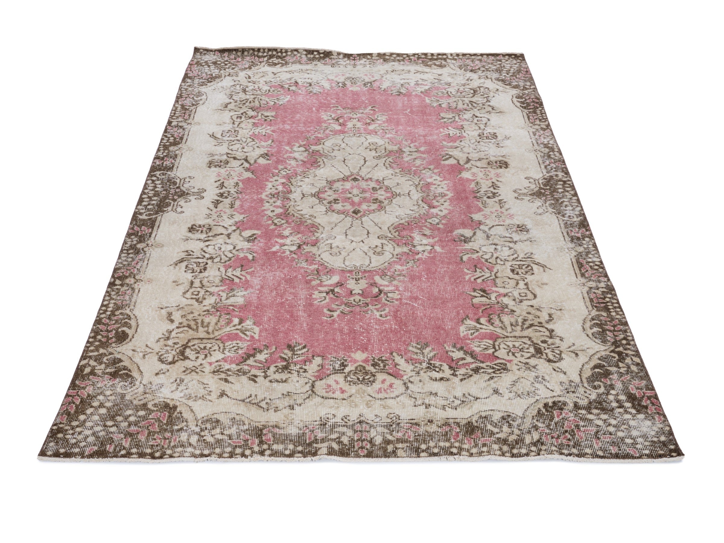 Turkish Isparta area rug in rose and cream, view 2 of 10