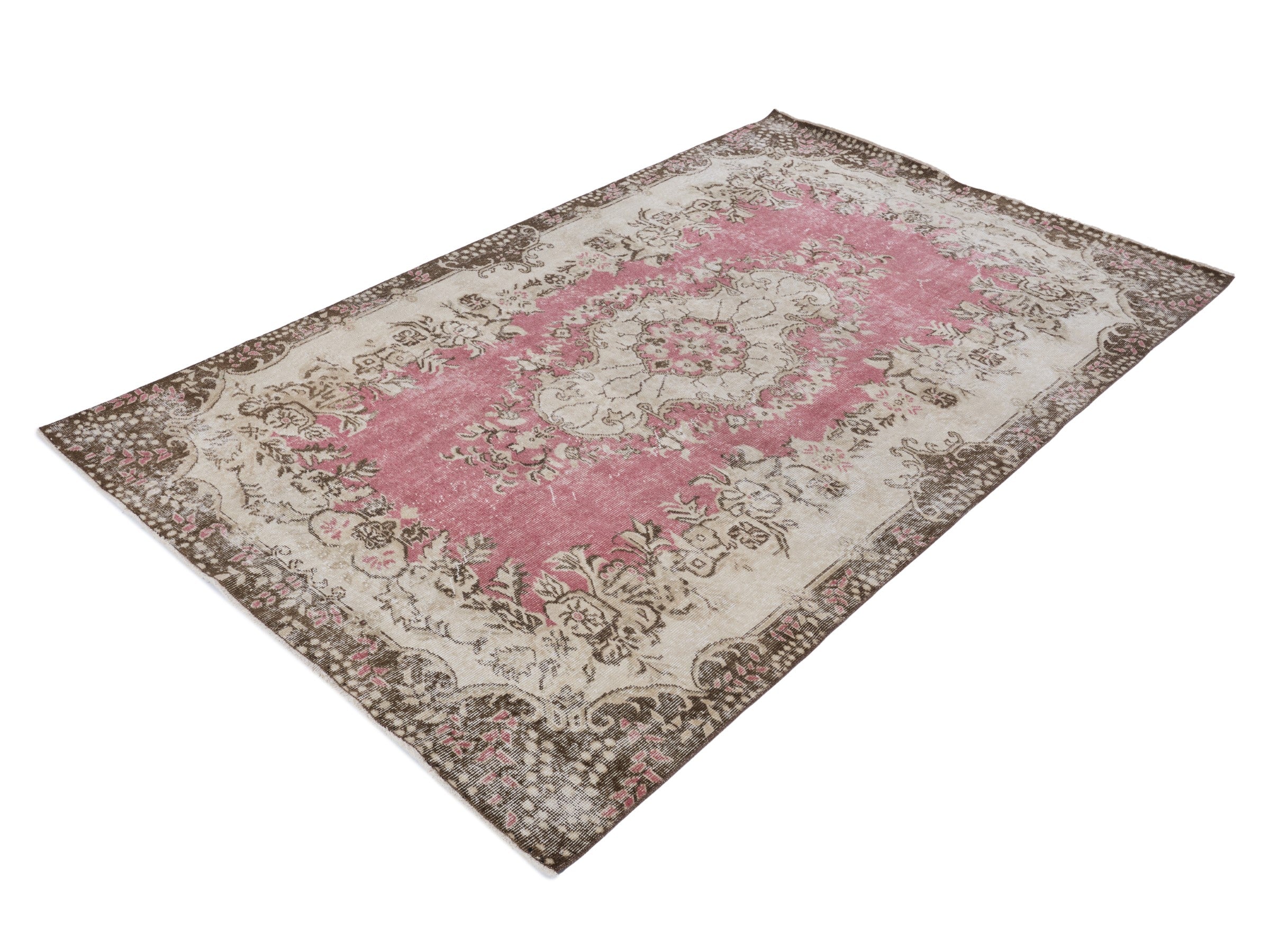 Turkish Isparta area rug in rose and cream, view 3 of 10