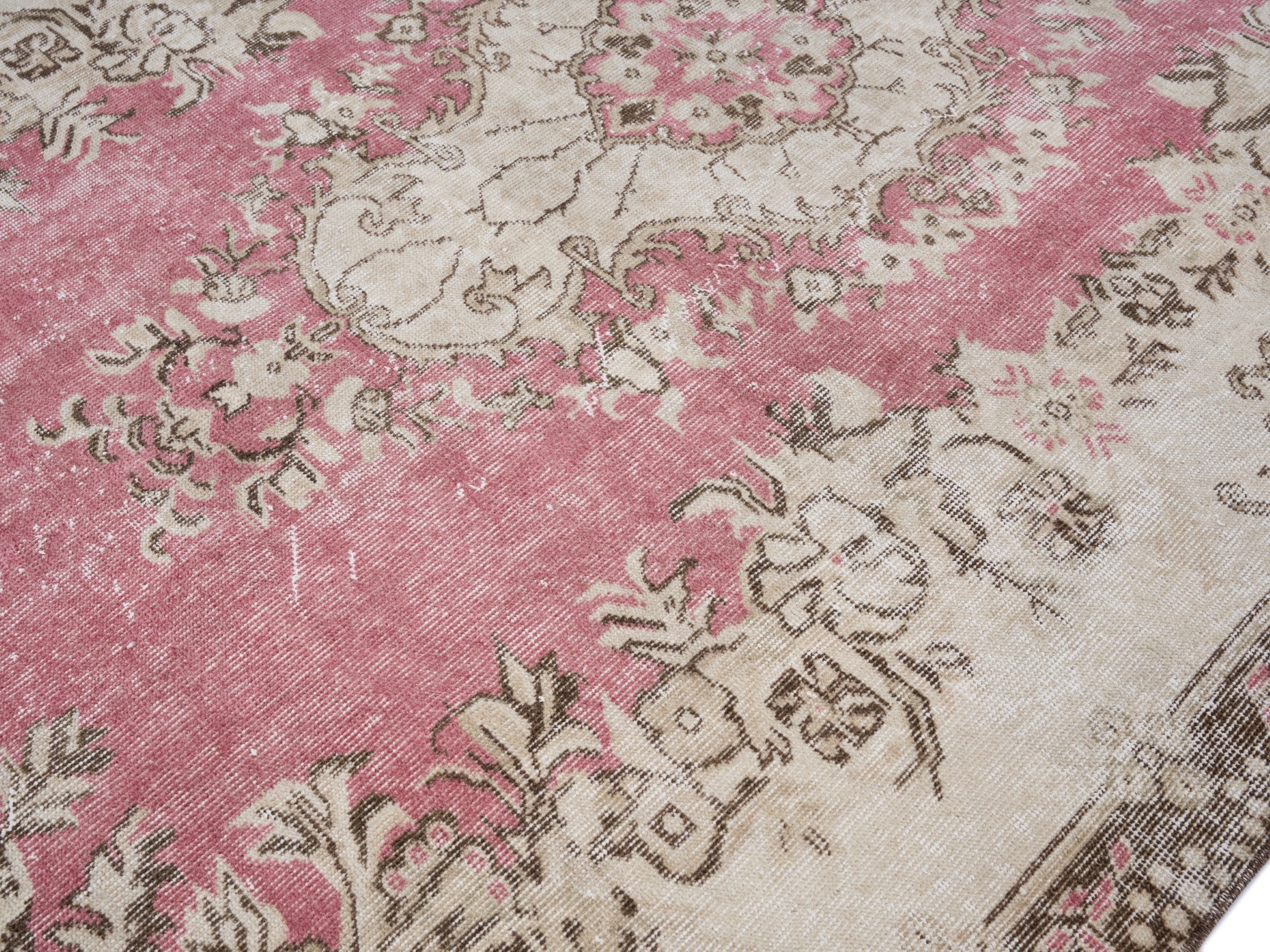 Turkish Isparta area rug in rose and cream, view 5 of 10