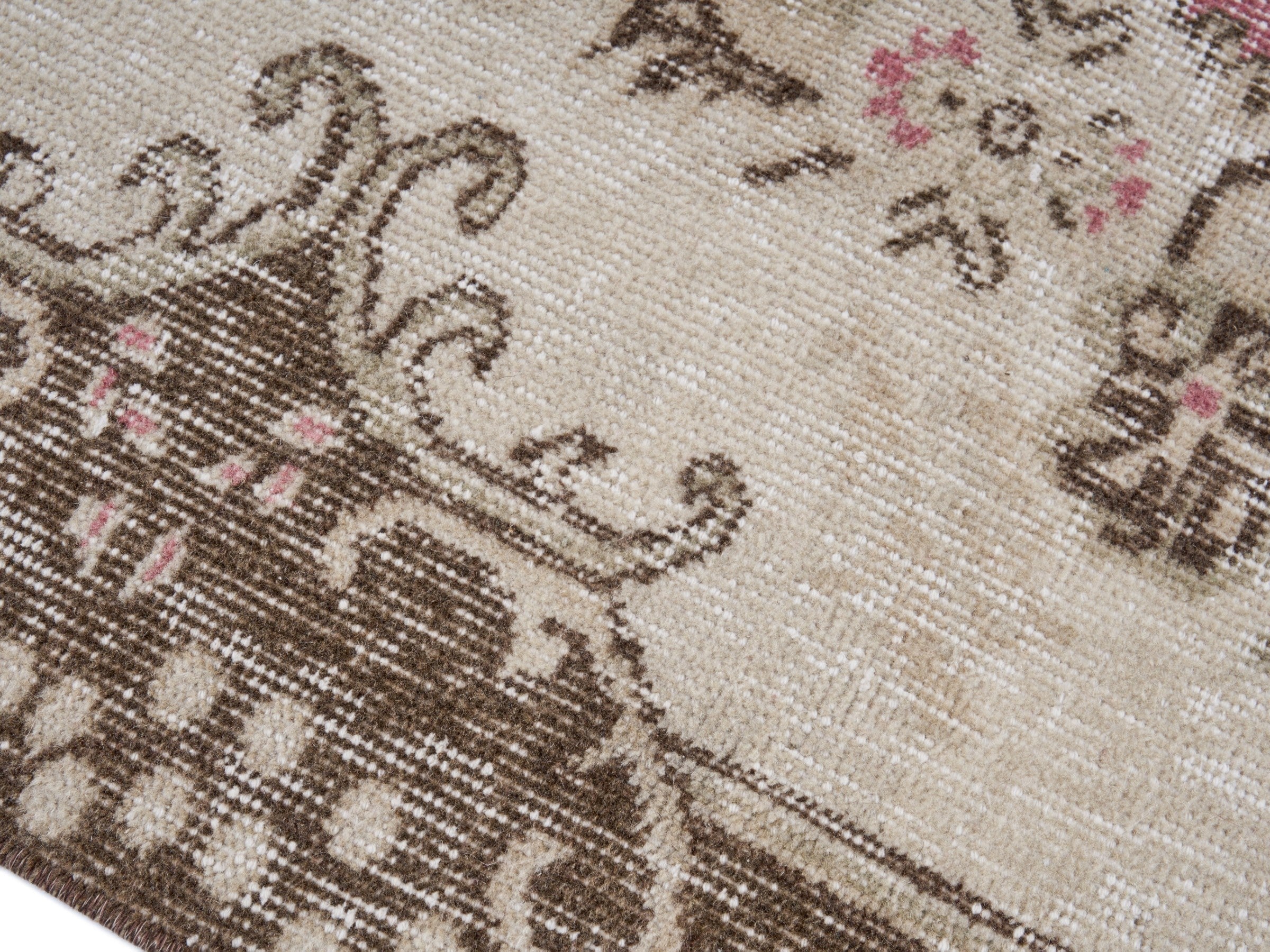 Turkish Isparta area rug in rose and cream, view 6 of 10