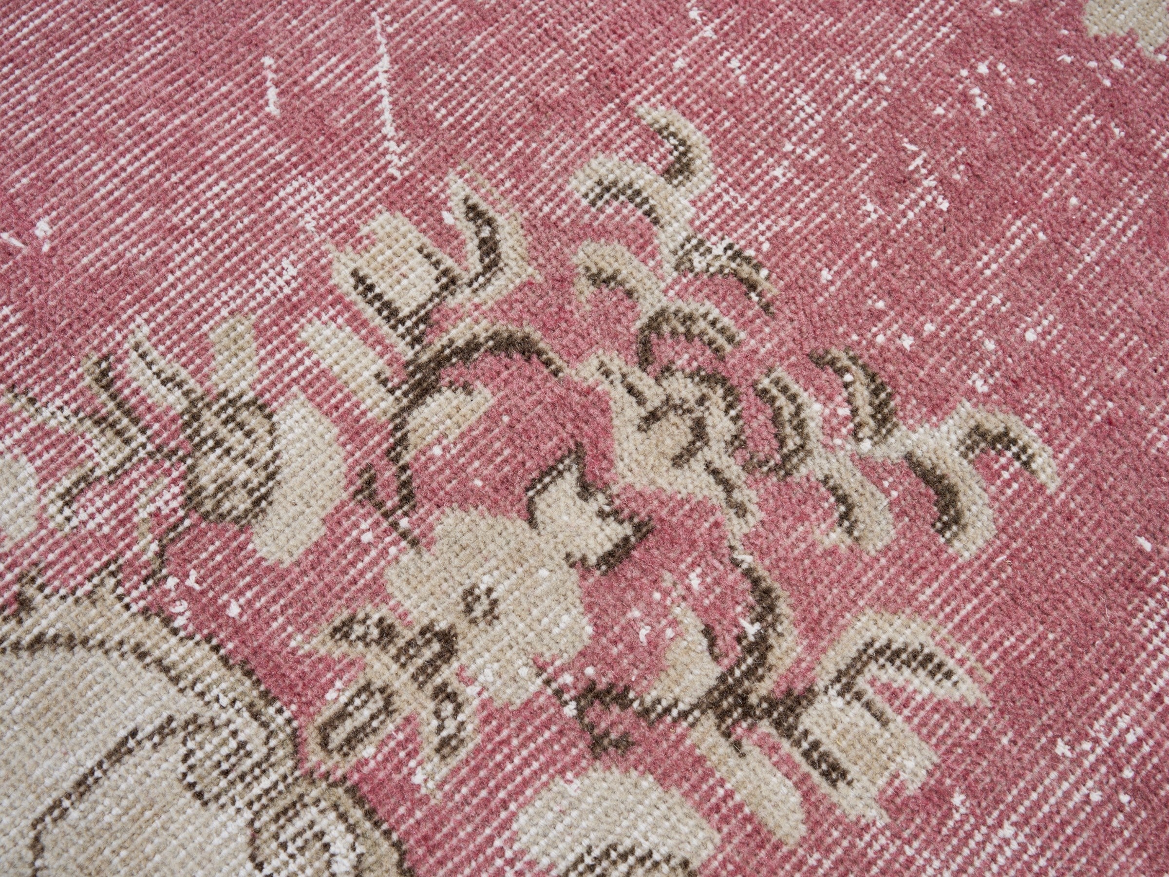 Turkish Isparta area rug in rose and cream, view 7 of 10