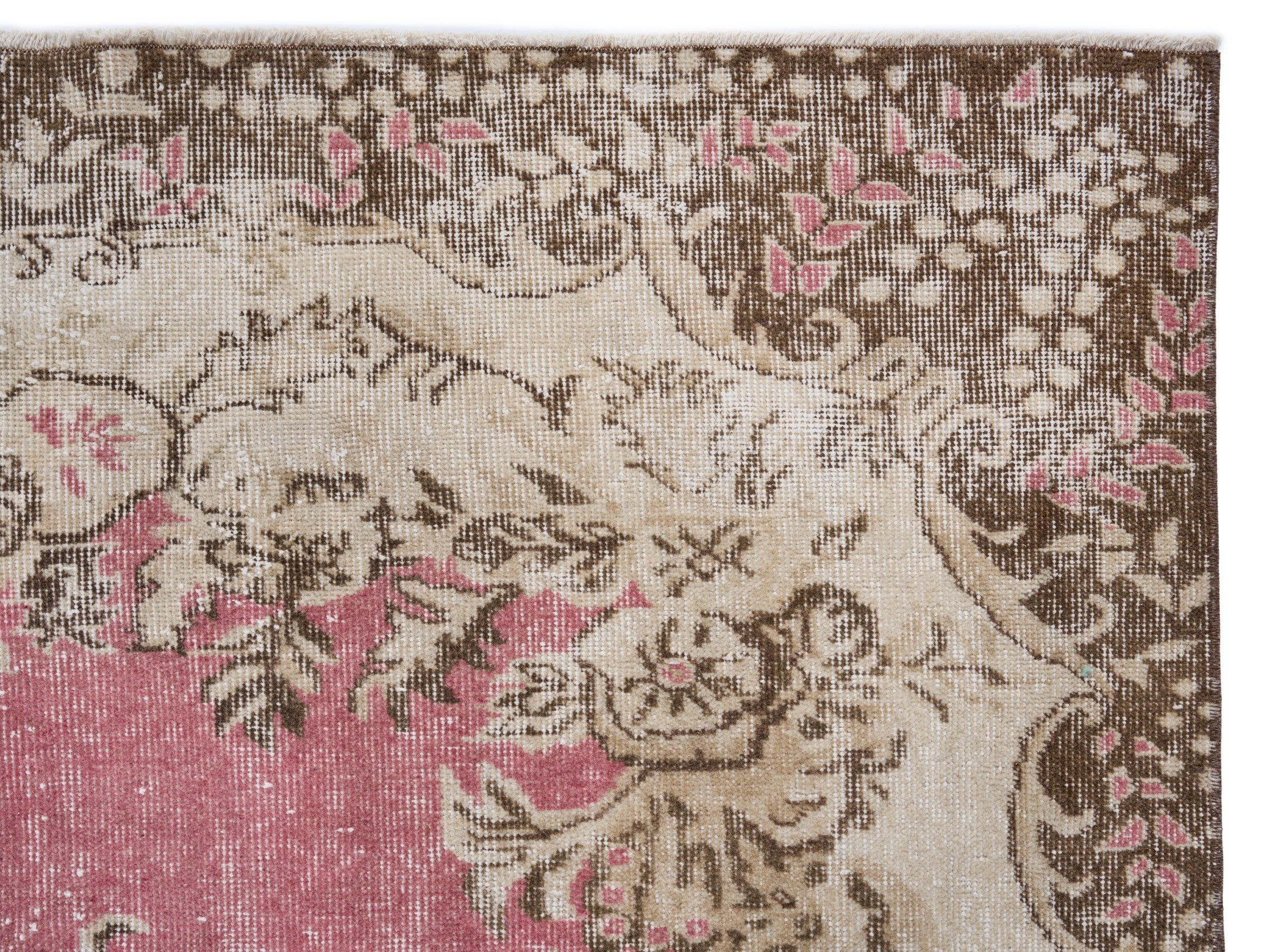 Turkish Isparta area rug in rose and cream, view 8 of 10