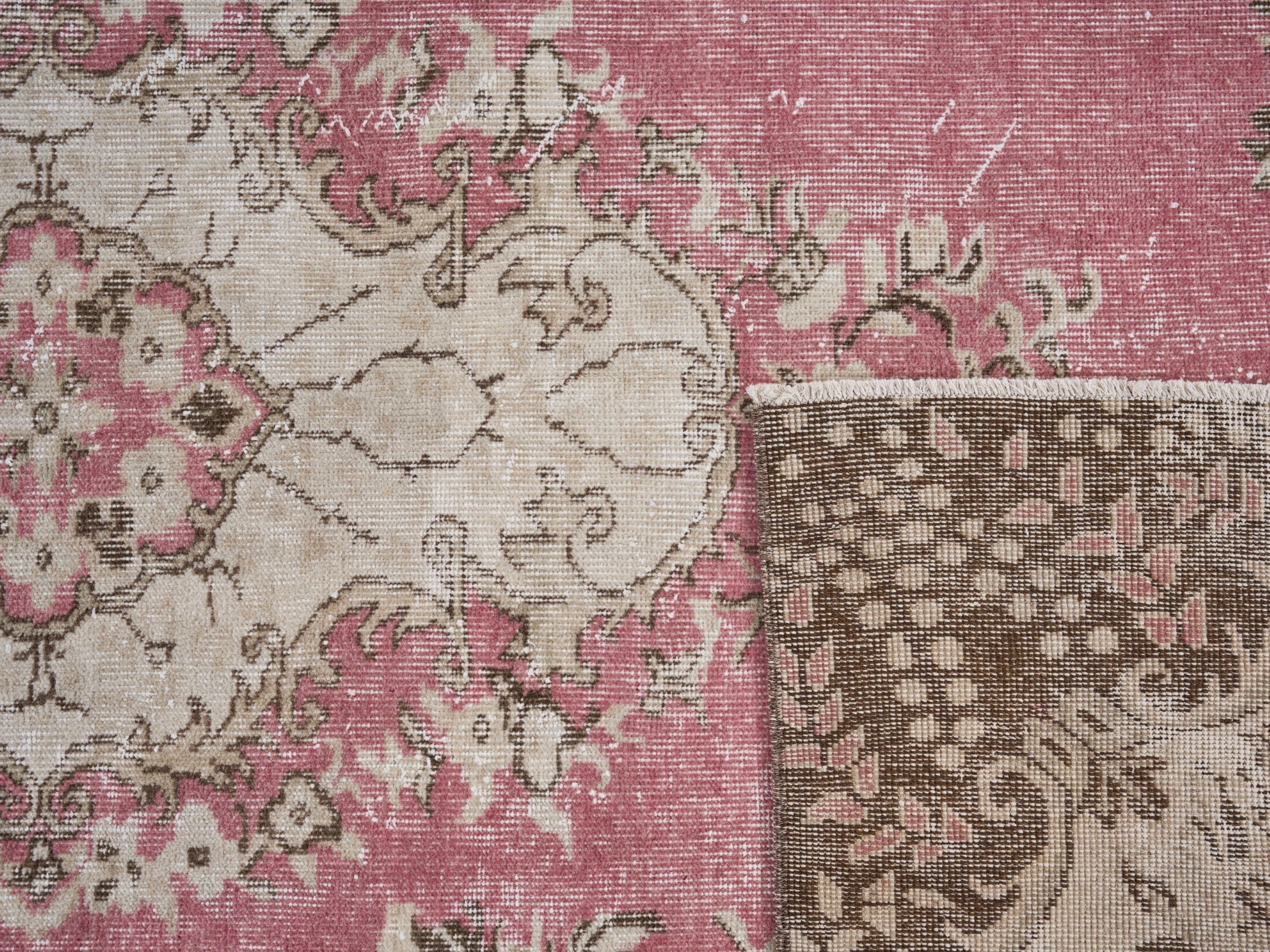 Turkish Isparta area rug in rose and cream, view 10 of 10