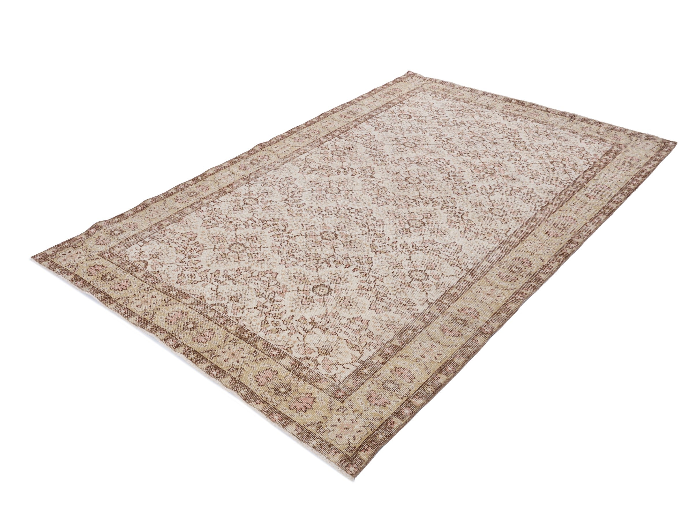 Turkish Isparta area rug in muted pink and dusty rose, view 3 of 10