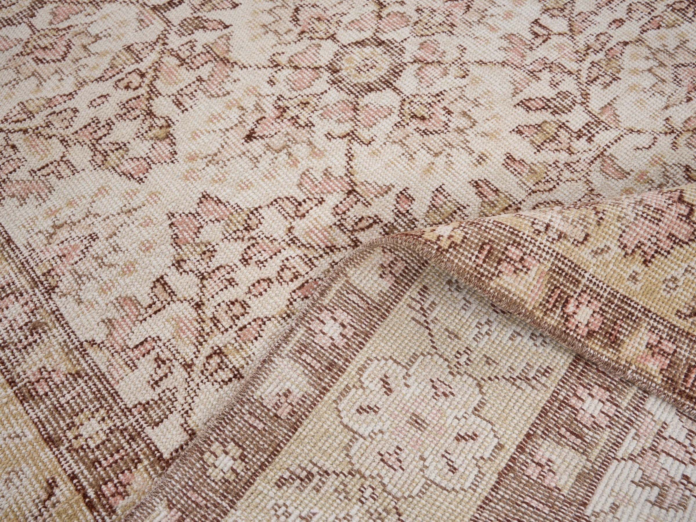 Turkish Isparta area rug in muted pink and dusty rose, view 9 of 10