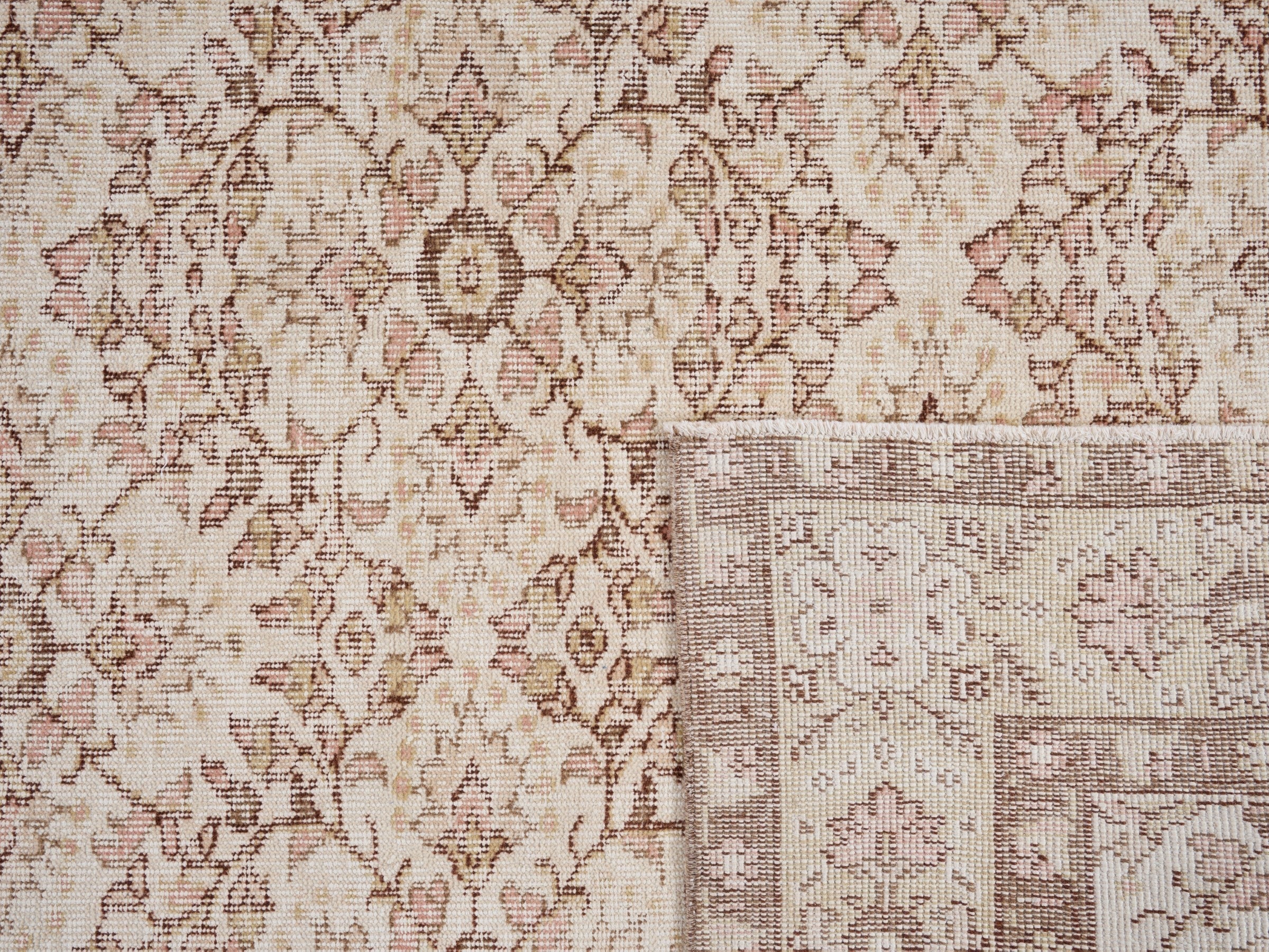 Turkish Isparta area rug in muted pink and dusty rose, view 10 of 10