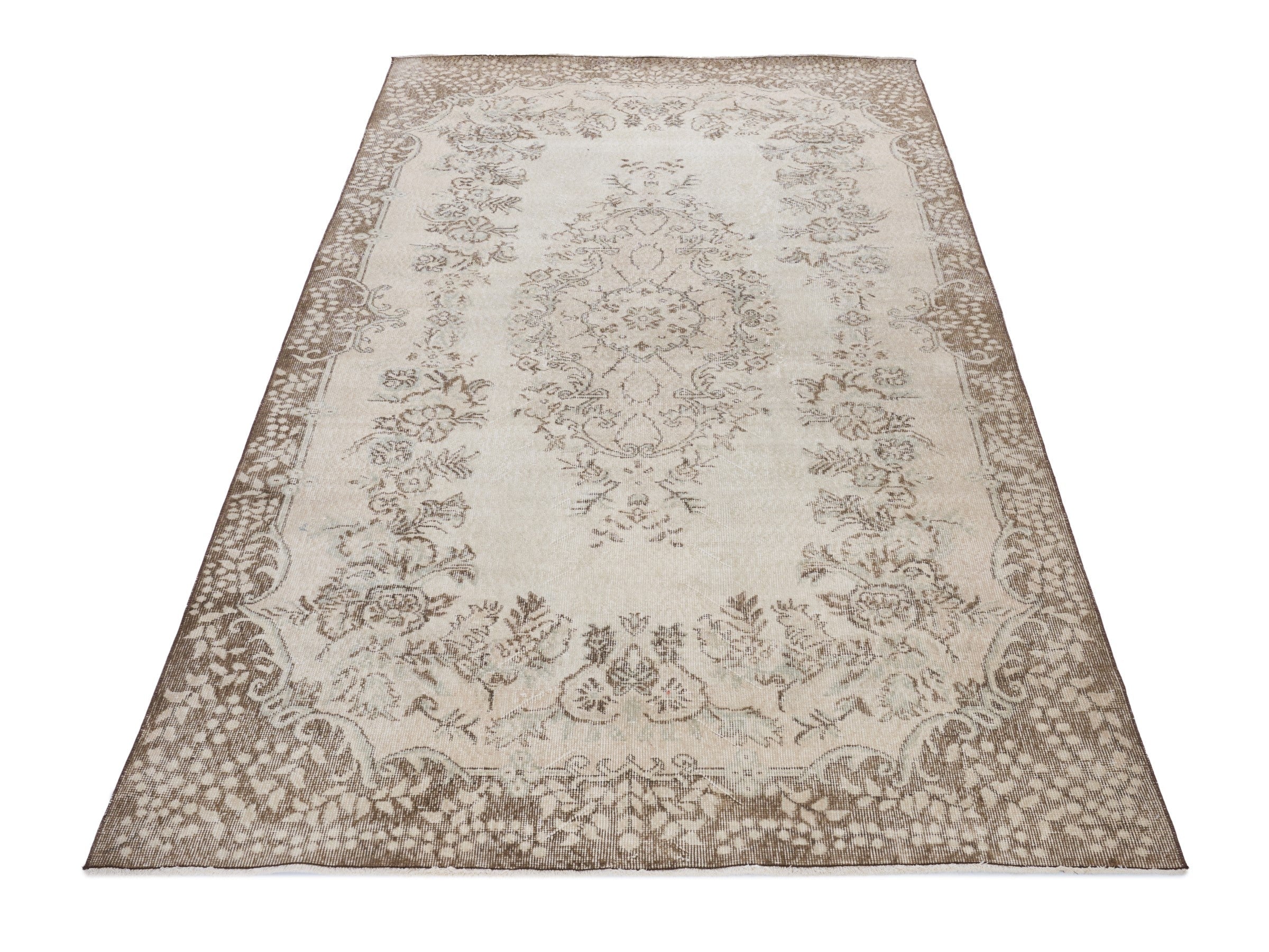 Turkish Isparta area rug in cream and greige, view 2 of 10