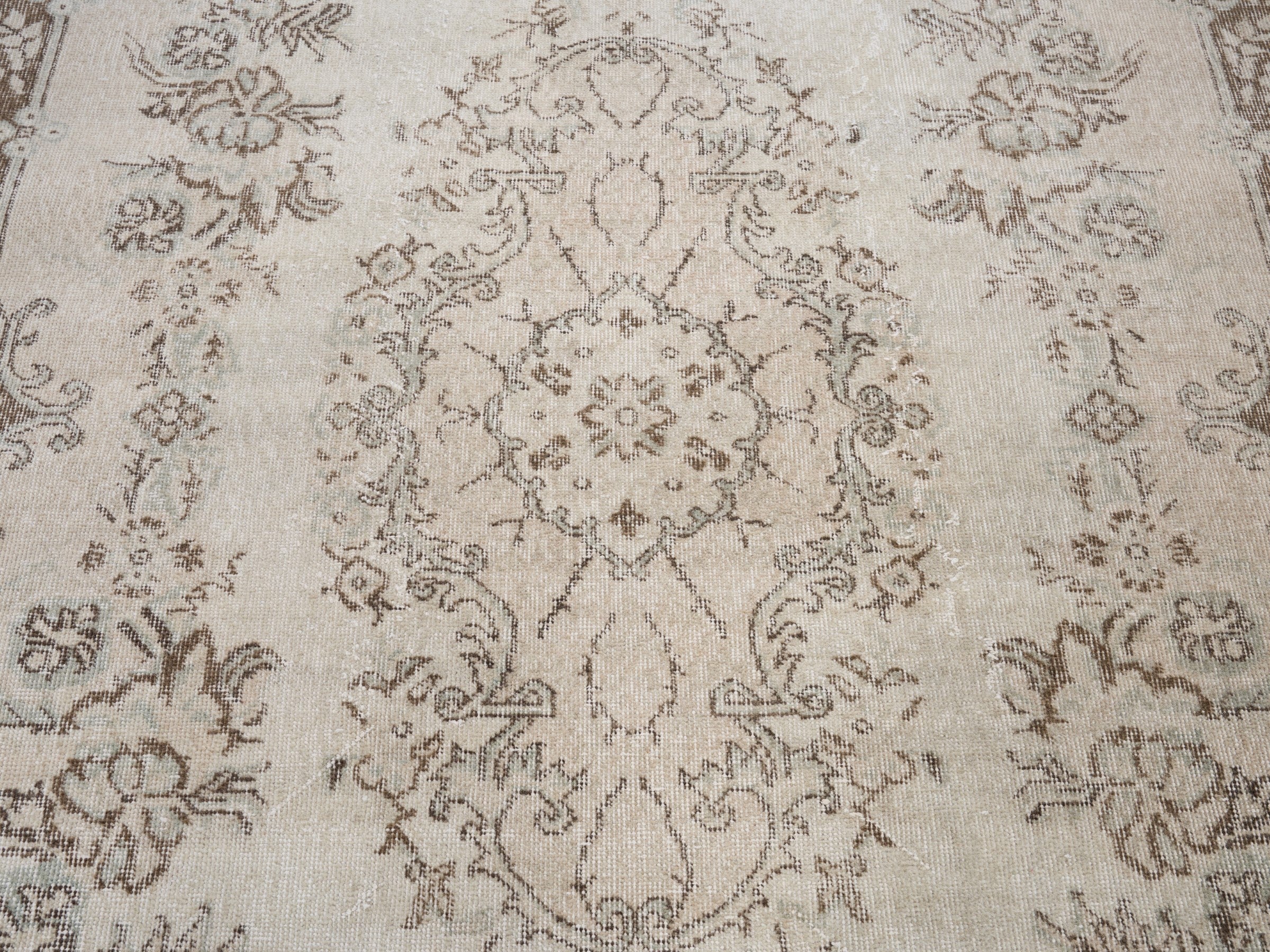 Turkish Isparta area rug in cream and greige, view 4 of 10