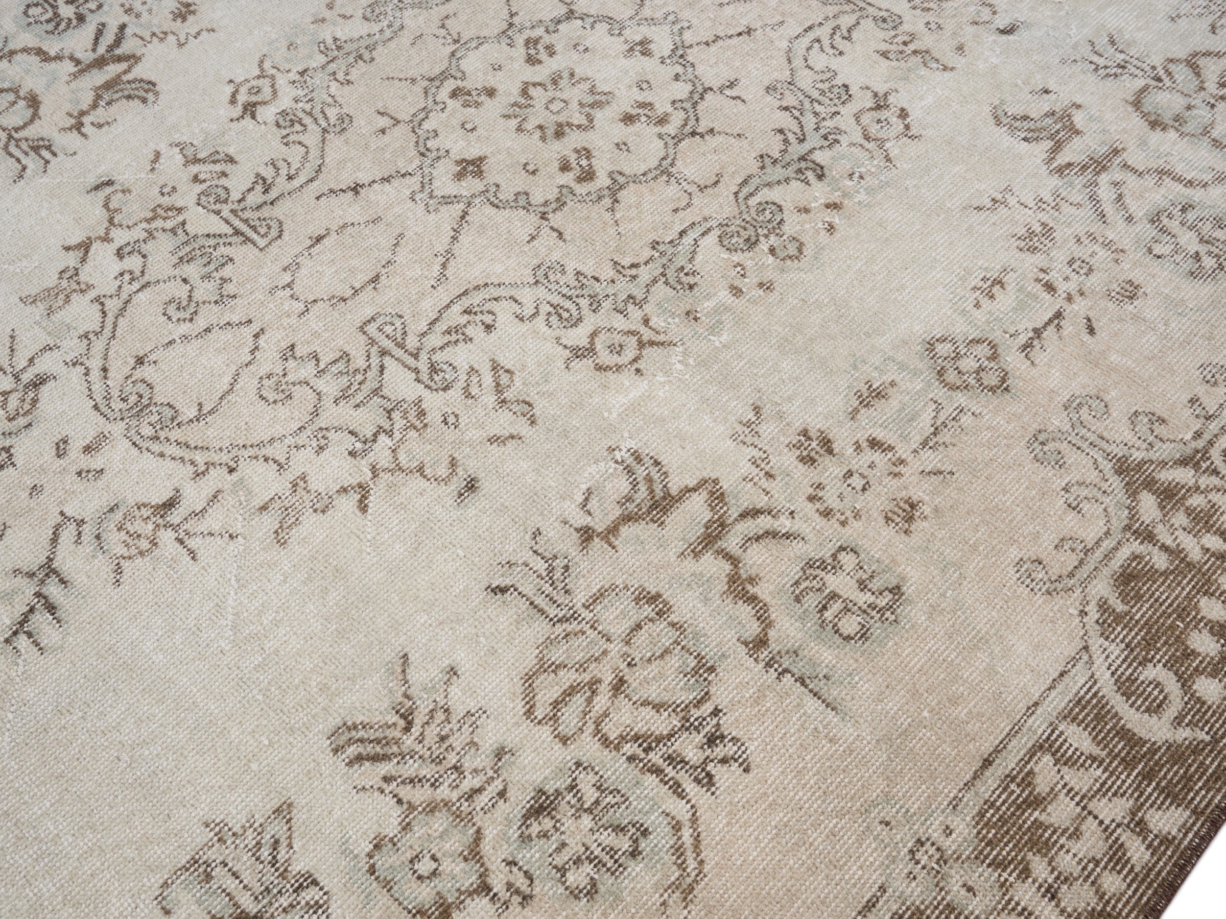 Turkish Isparta area rug in cream and greige, view 5 of 10