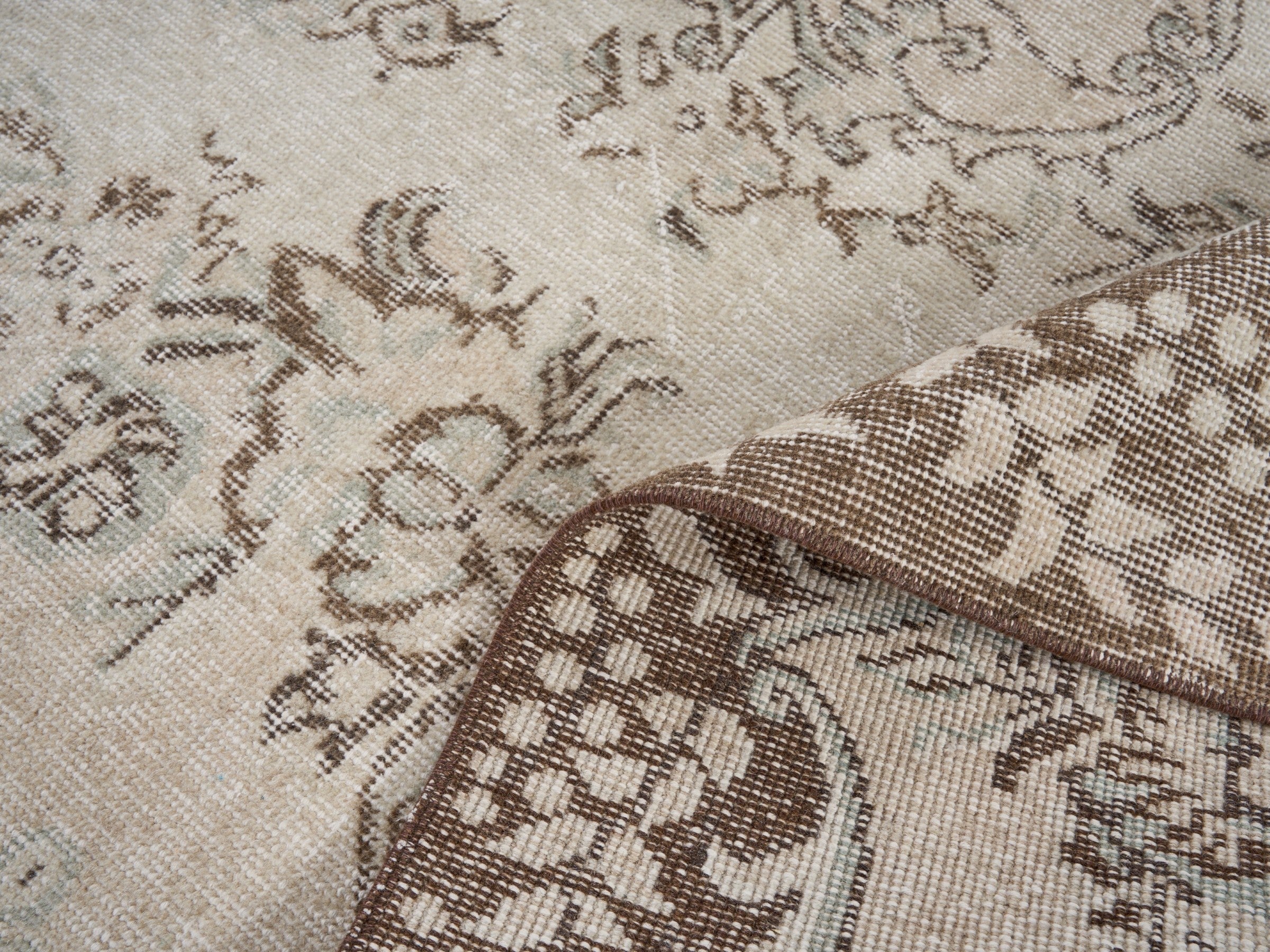Turkish Isparta area rug in cream and greige, view 9 of 10