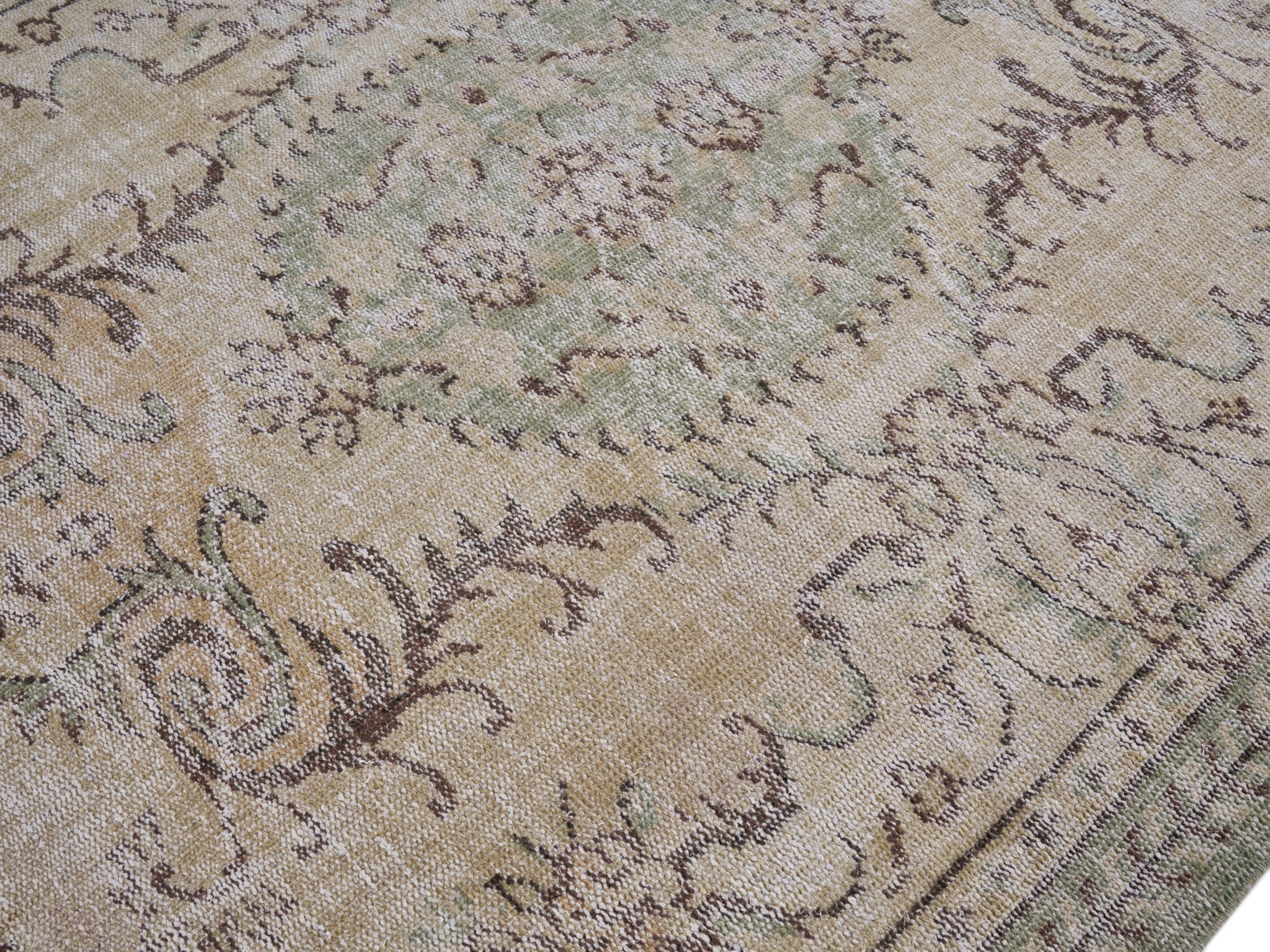 Turkish Manisa area rug in cream and taupe, view 5 of 10