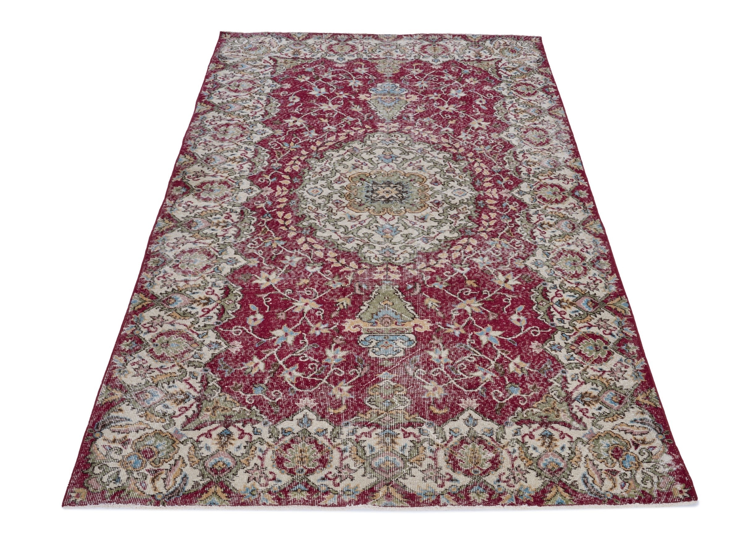 Turkish Isparta area rug in burgundy and cream, view 2 of 10